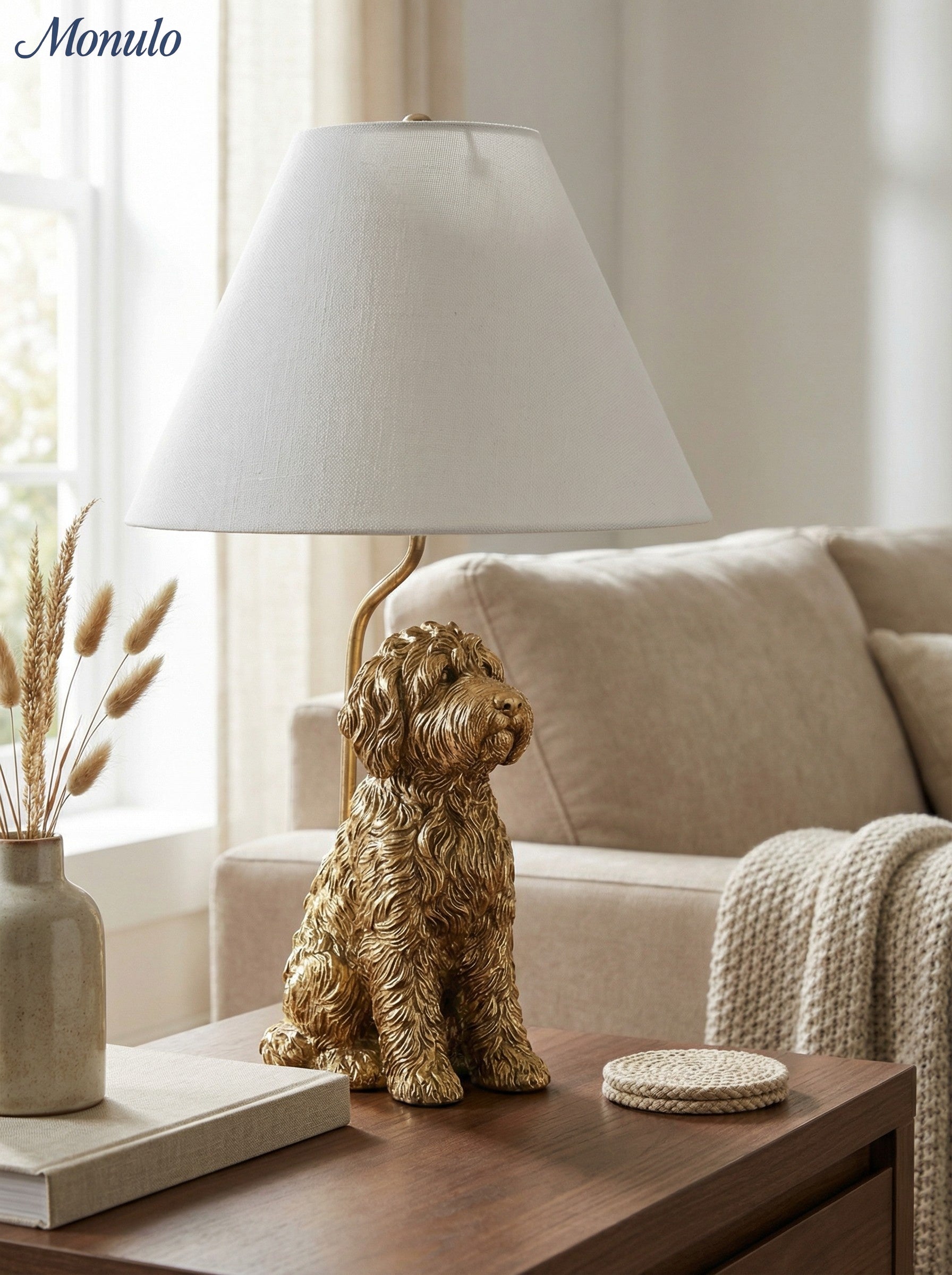 Animal Figure Table Lamp with Cotton Shade | Classic Nightstand Lamp with Animal Motif - Lamylie