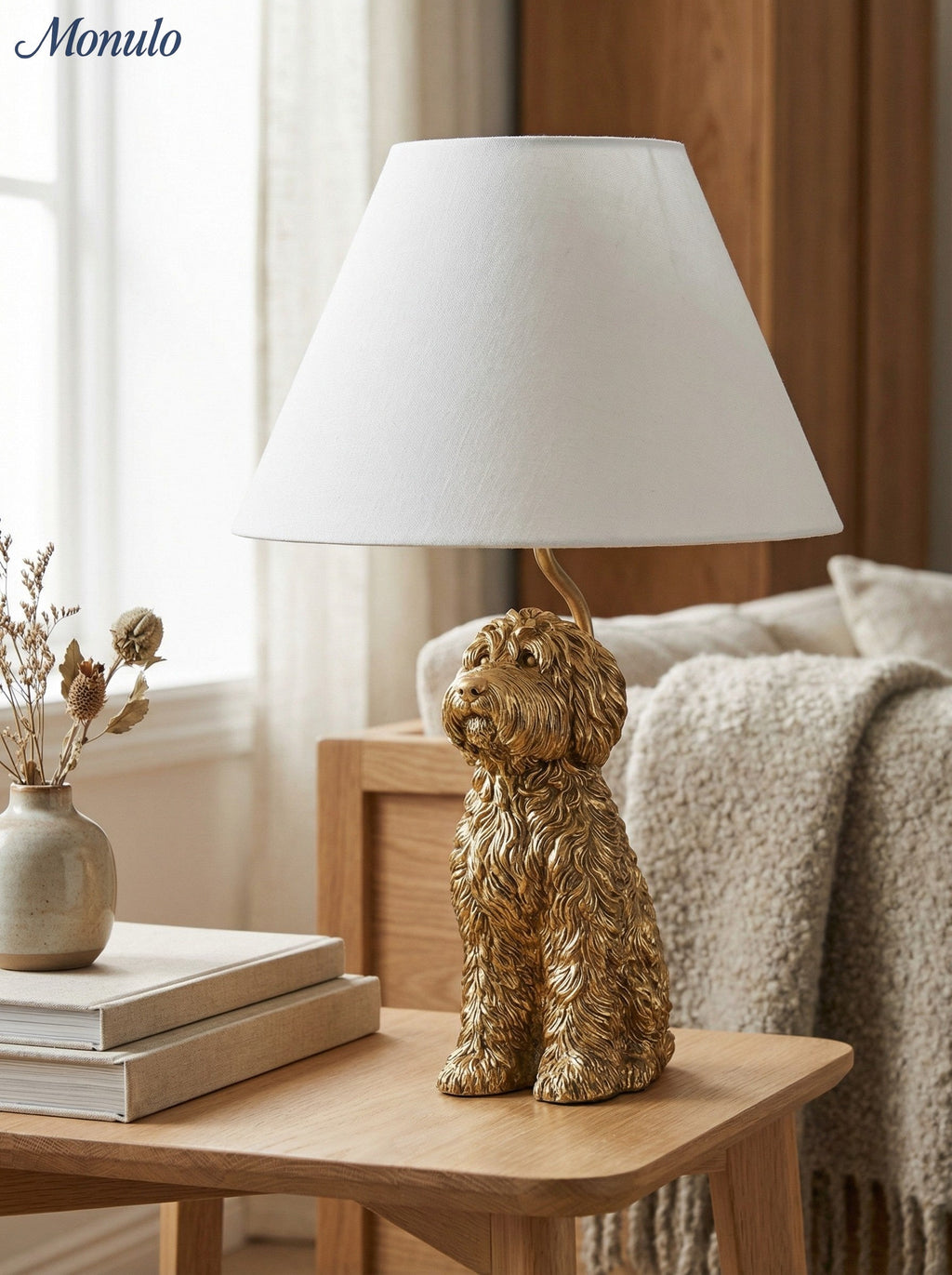 Animal Figure Table Lamp with Cotton Shade | Classic Nightstand Lamp with Animal Motif - Lamylie
