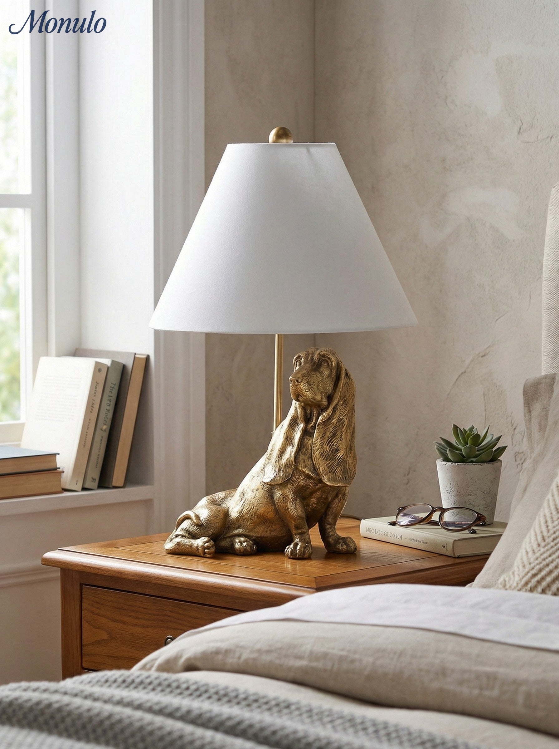 Animal Figure Table Lamp with Cotton Shade | Classic Nightstand Lamp with Animal Motif - Lamylie