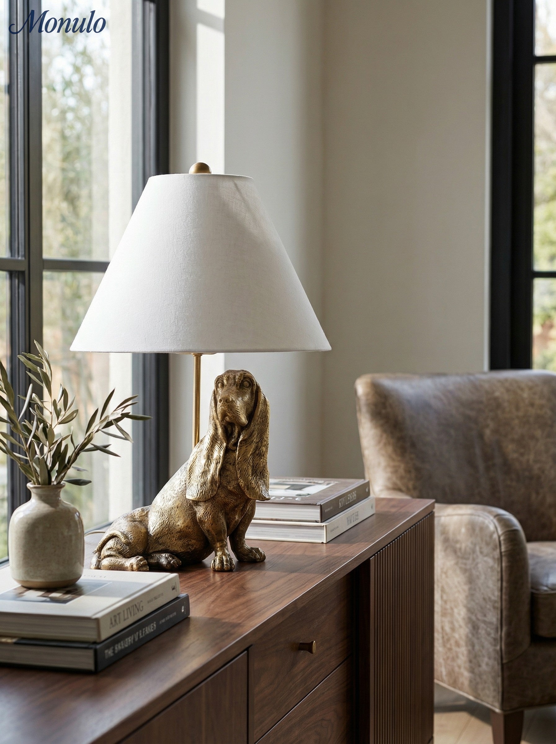 Animal Figure Table Lamp with Cotton Shade | Classic Nightstand Lamp with Animal Motif - Lamylie