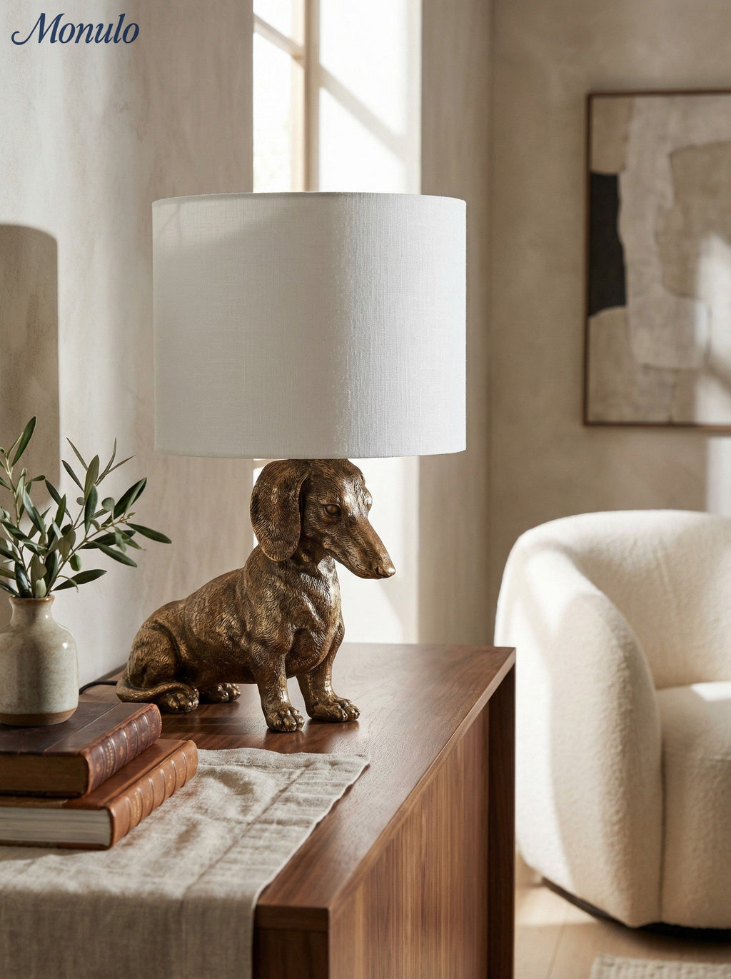 Animal Figure Table Lamp with Cotton Shade | Classic Nightstand Lamp with Animal Motif - Lamylie