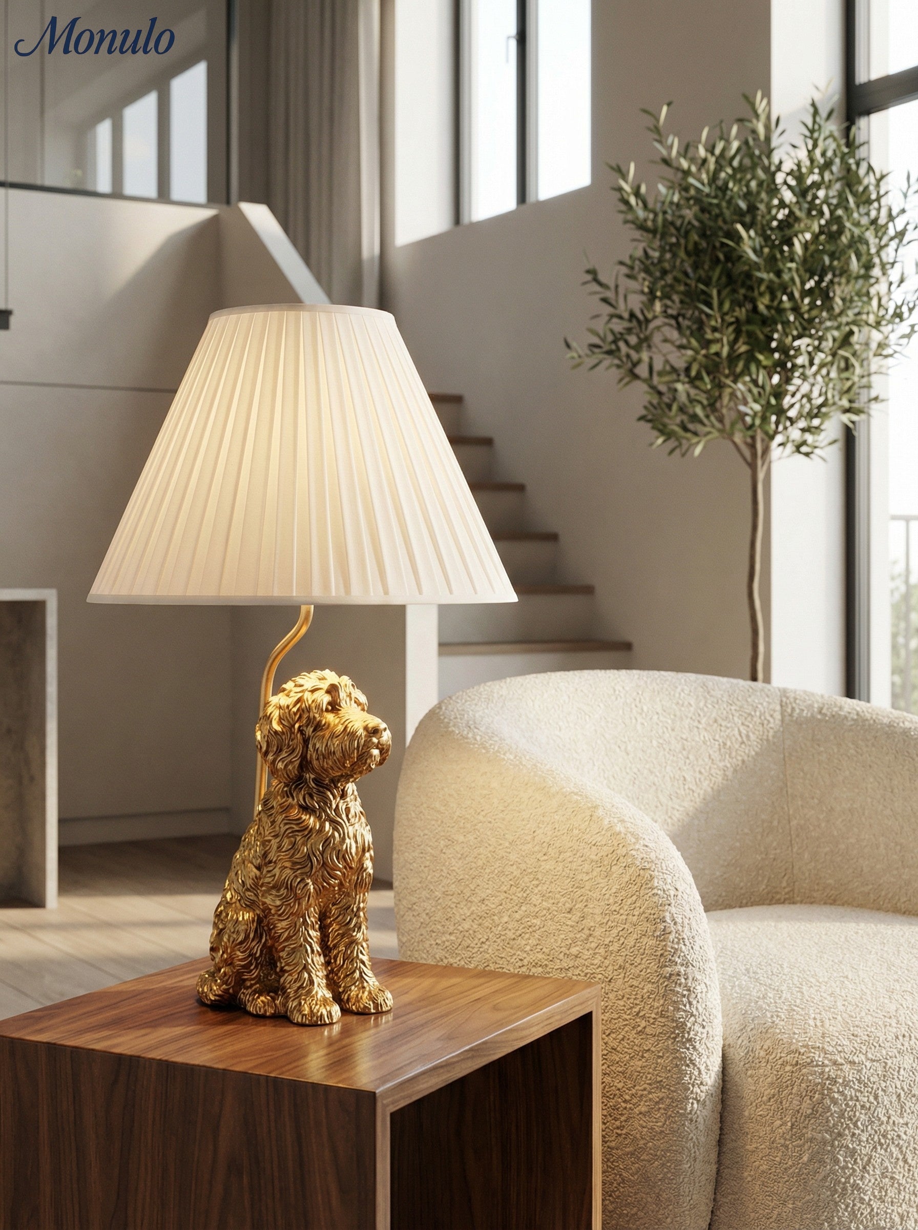 Animal Figure Table Lamp with Cotton Shade | Classic Nightstand Lamp with Animal Motif - Lamylie