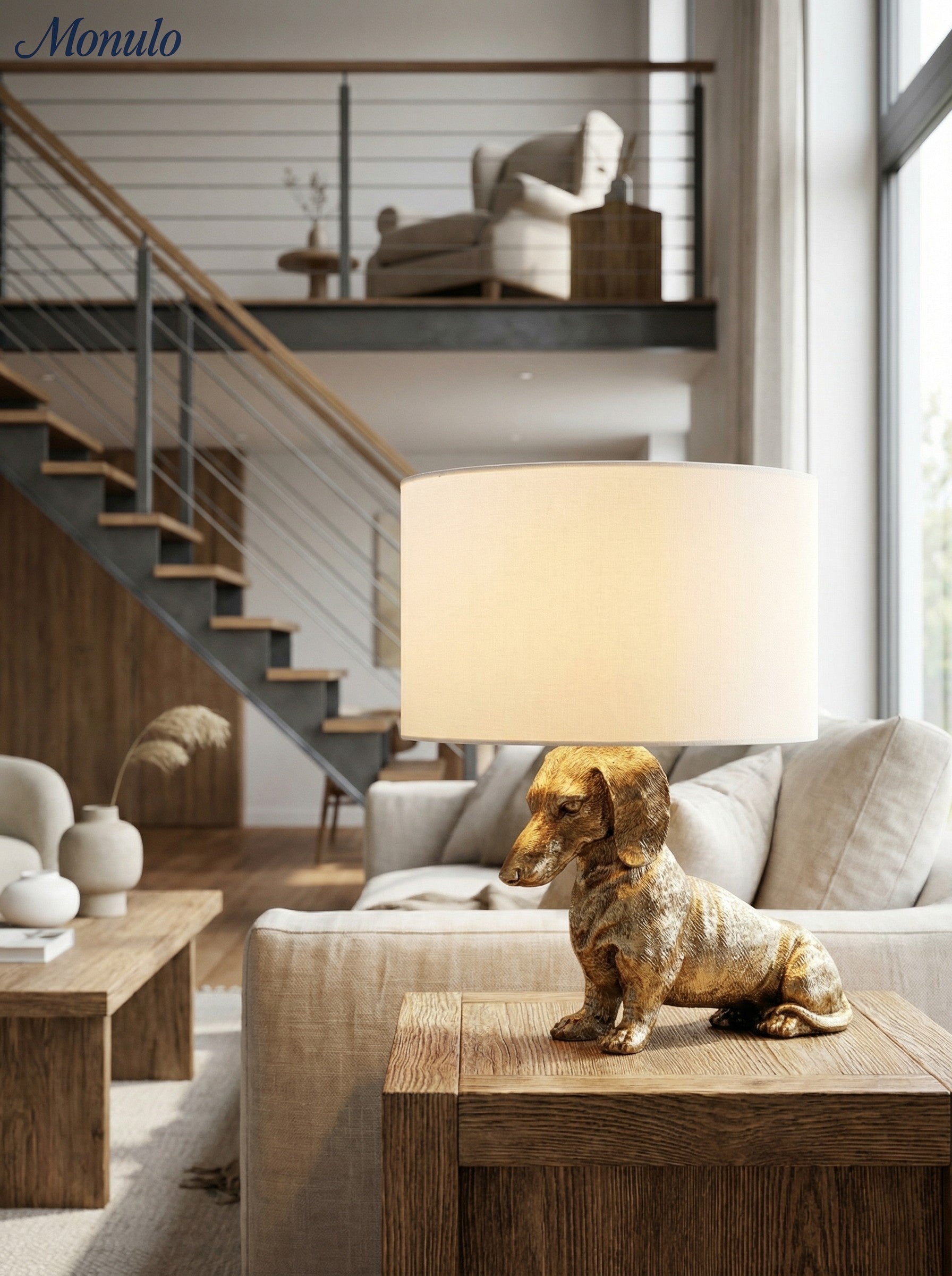 Animal Figure Table Lamp with Cotton Shade | Classic Nightstand Lamp with Animal Motif - Lamylie