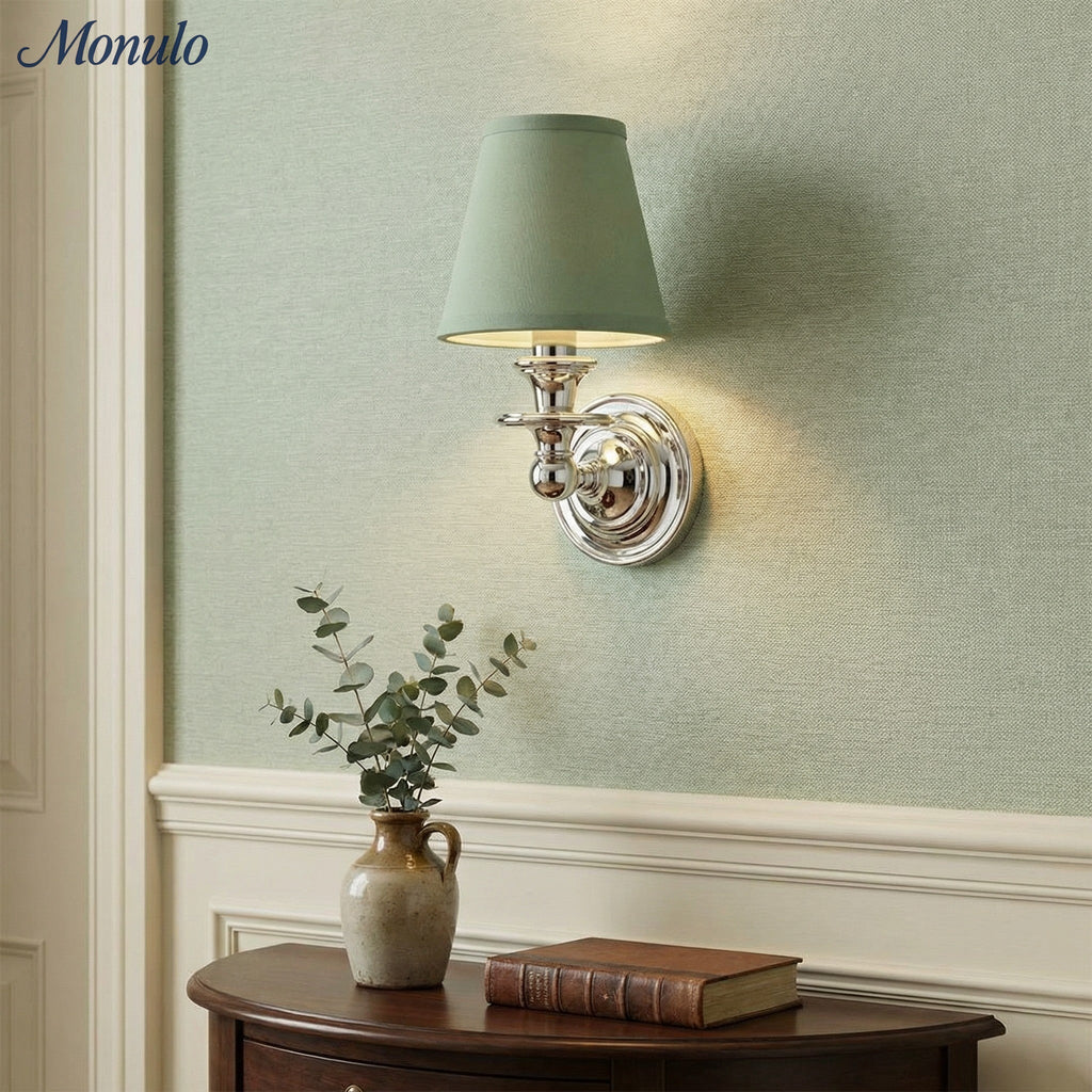 Wall Lamp with Fabric Shade and Gooseneck Arm | Wrought Iron Fixture with Adjustable Reading Lamp - Lamylie