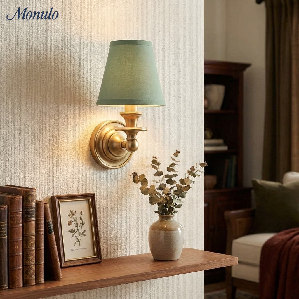 Wall Lamp with Fabric Shade and Gooseneck Arm | Wrought Iron Fixture with Adjustable Reading Lamp - Lamylie