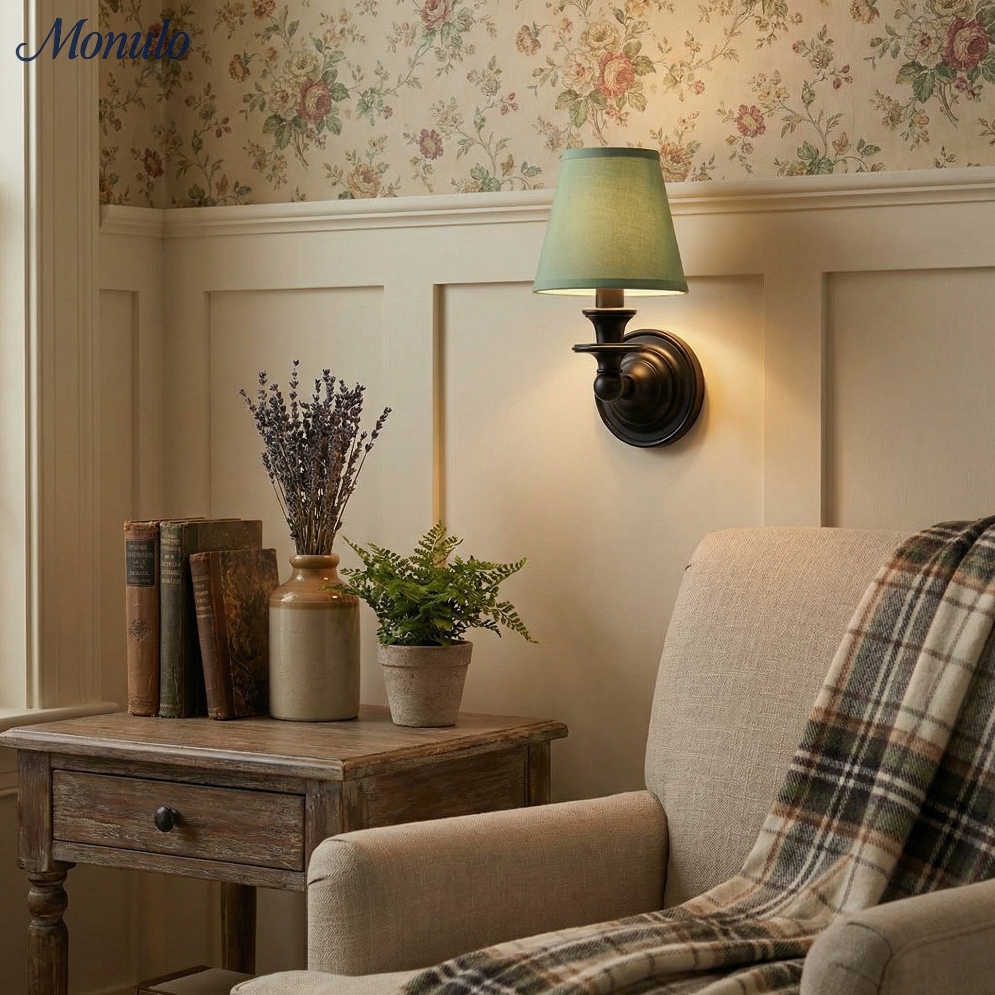 Wall Lamp with Fabric Shade and Gooseneck Arm | Wrought Iron Fixture with Adjustable Reading Lamp - Lamylie