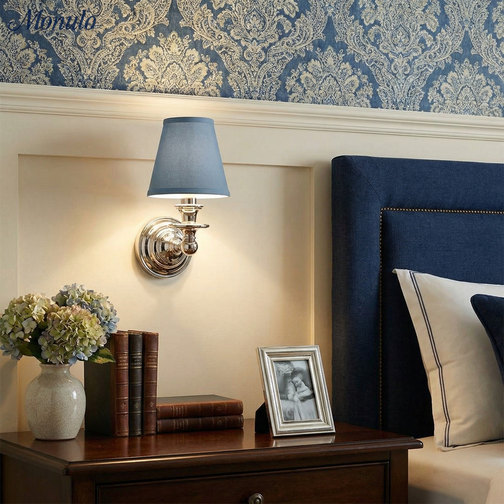 Wall Lamp with Fabric Shade and Gooseneck Arm | Wrought Iron Fixture with Adjustable Reading Lamp - Lamylie