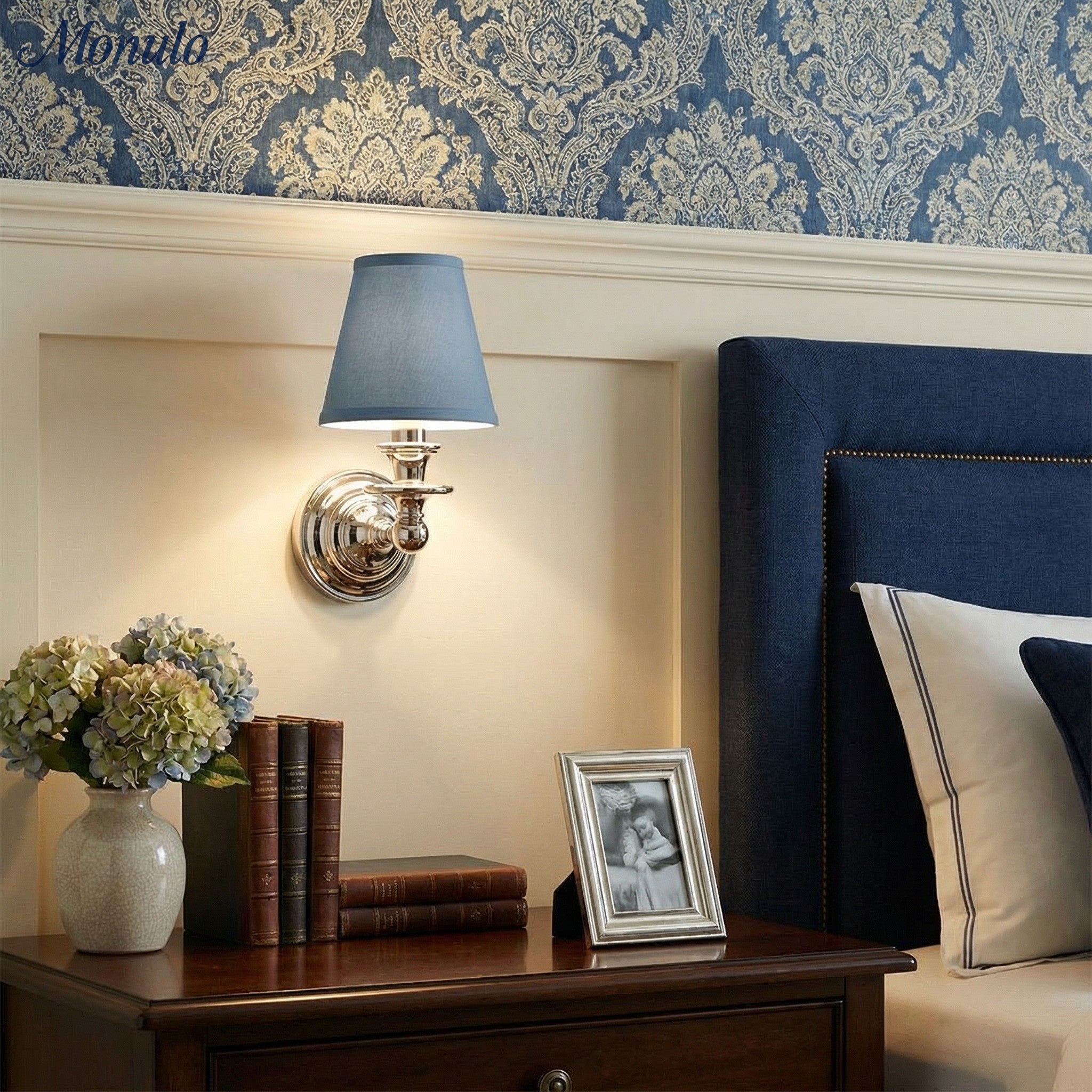 Wall Lamp with Fabric Shade and Gooseneck Arm | Wrought Iron Fixture with Adjustable Reading Lamp - Lamylie