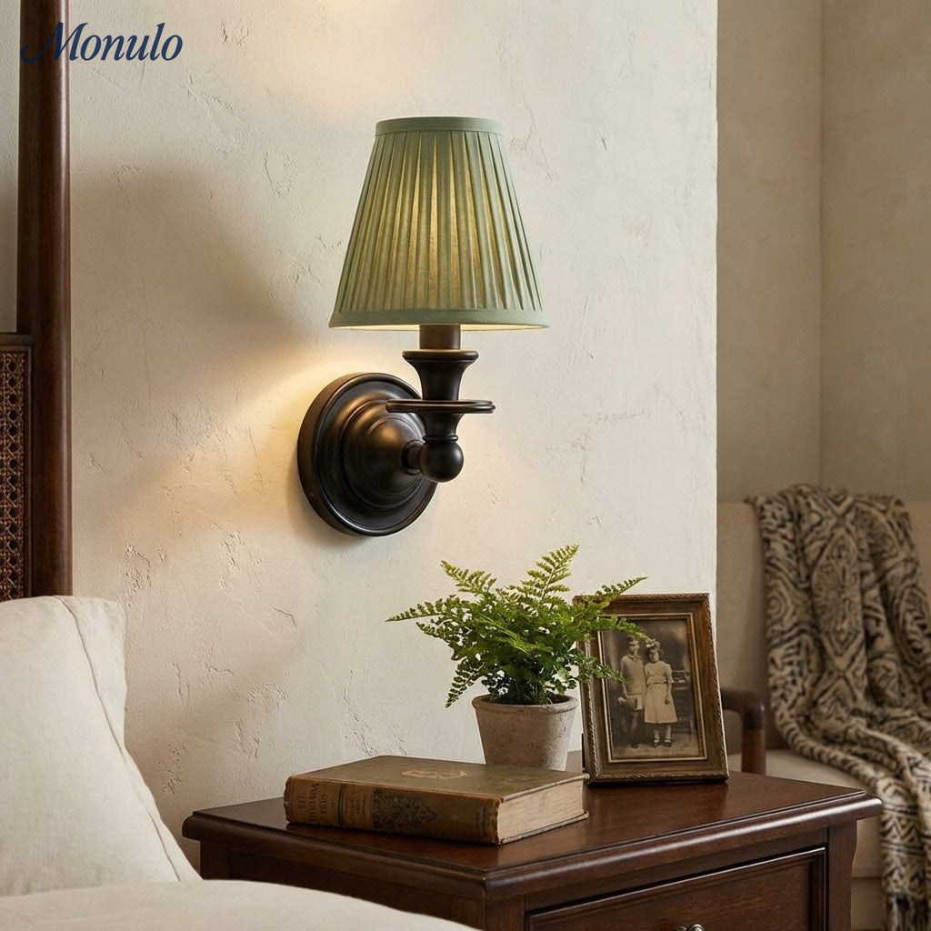 Wall Lamp with Fabric Shade and Gooseneck Arm | Wrought Iron Fixture with Adjustable Reading Lamp - Lamylie