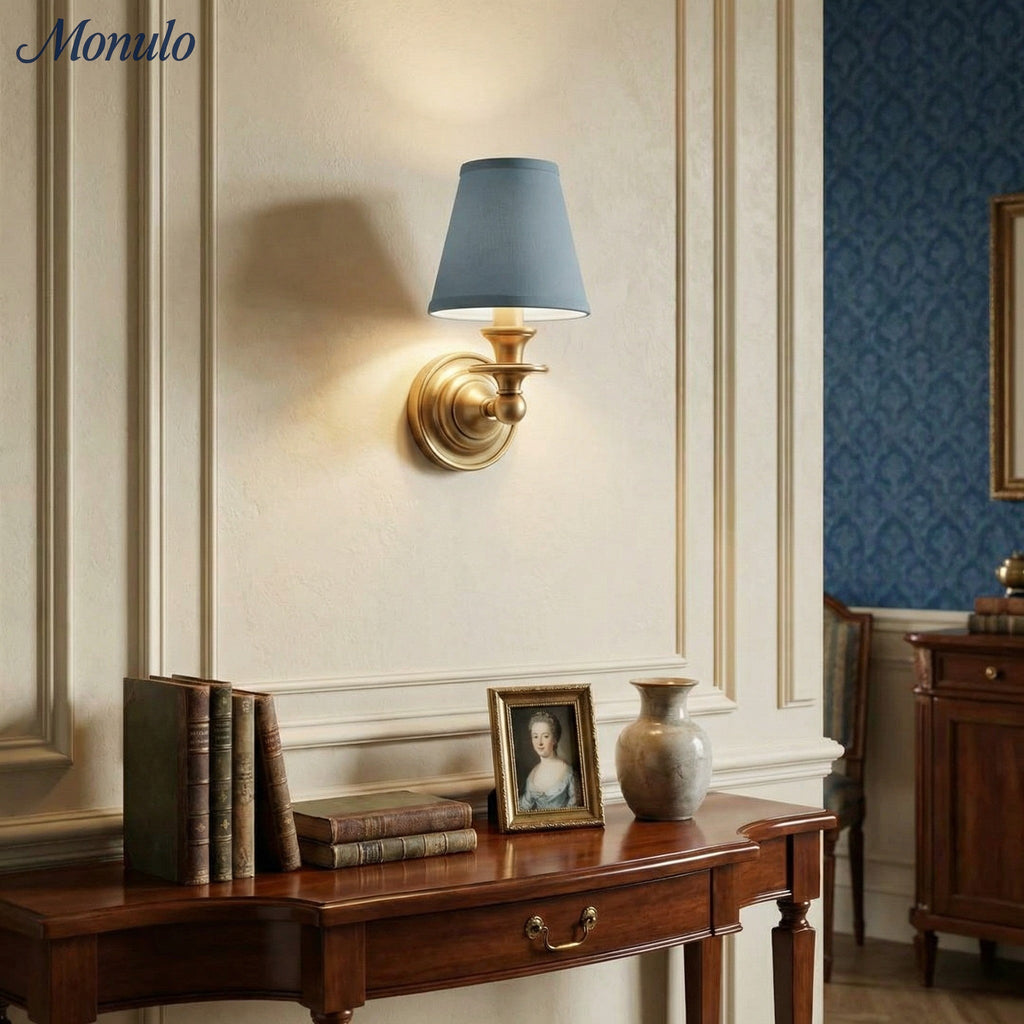 Wall Lamp with Fabric Shade and Gooseneck Arm | Wrought Iron Fixture with Adjustable Reading Lamp - Lamylie