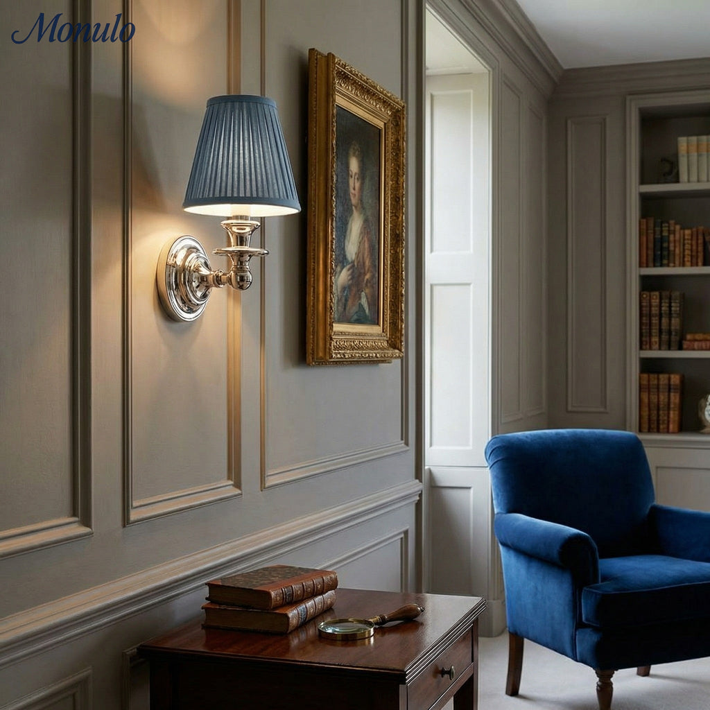 Wall Lamp with Fabric Shade and Gooseneck Arm | Wrought Iron Fixture with Adjustable Reading Lamp - Lamylie