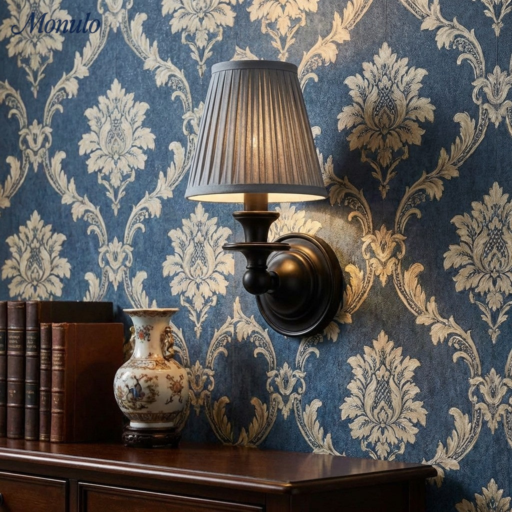 Wall Lamp with Fabric Shade and Gooseneck Arm | Wrought Iron Fixture with Adjustable Reading Lamp - Lamylie
