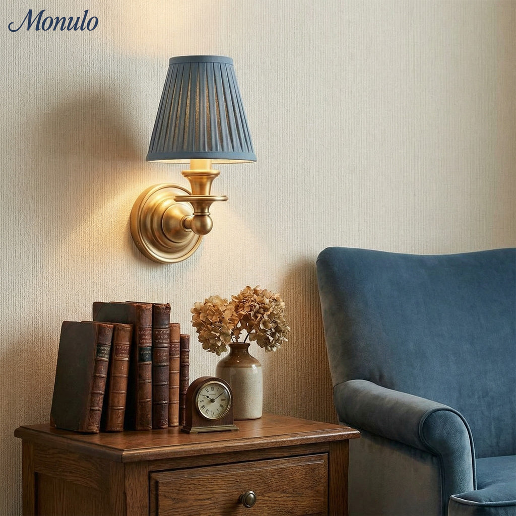 Wall Lamp with Fabric Shade and Gooseneck Arm | Wrought Iron Fixture with Adjustable Reading Lamp - Lamylie