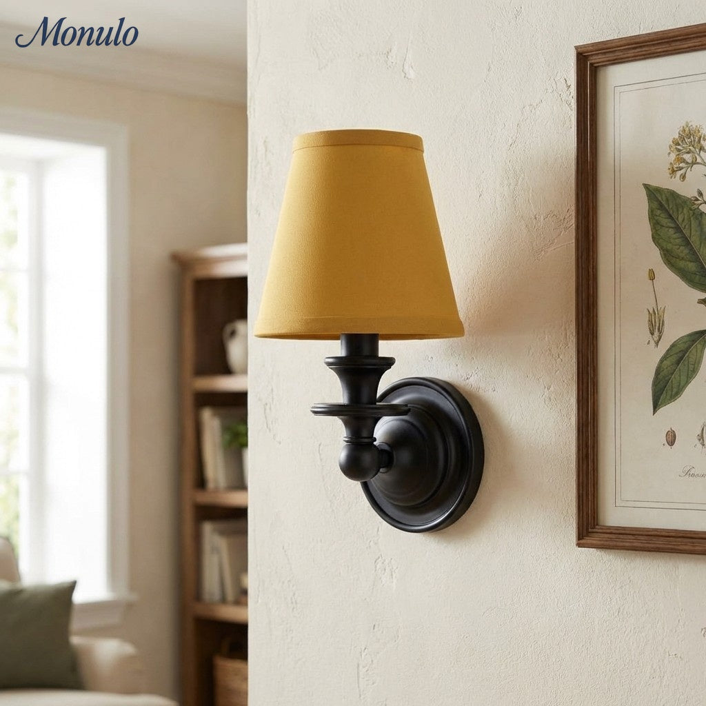 Wall Lamp with Fabric Shade and Gooseneck Arm | Wrought Iron Fixture with Adjustable Reading Lamp - Lamylie