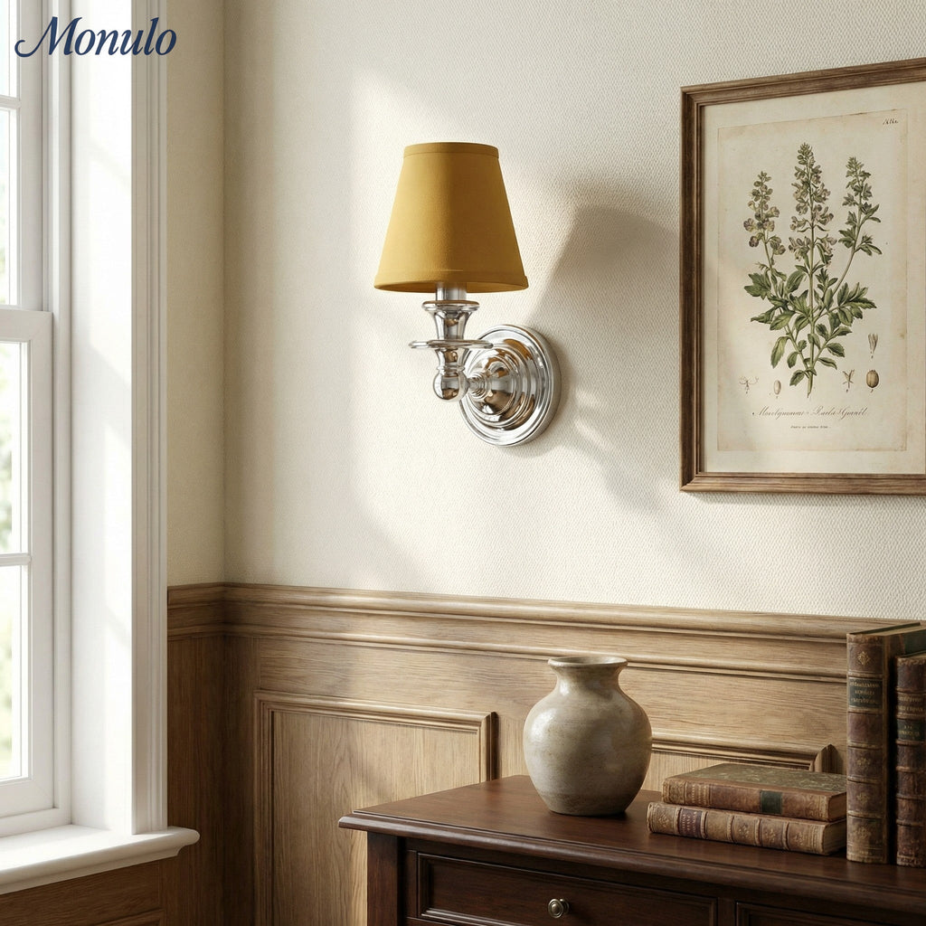 Wall Lamp with Fabric Shade and Gooseneck Arm | Wrought Iron Fixture with Adjustable Reading Lamp - Lamylie