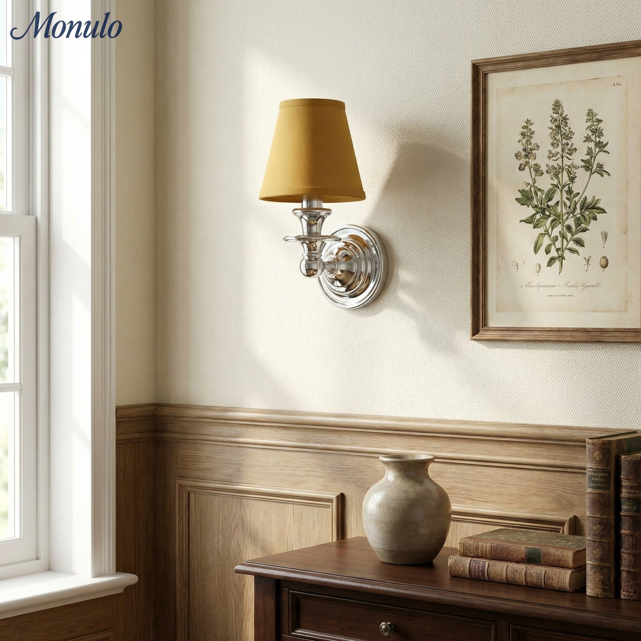 Wall Lamp with Fabric Shade and Gooseneck Arm | Wrought Iron Fixture with Adjustable Reading Lamp - Lamylie