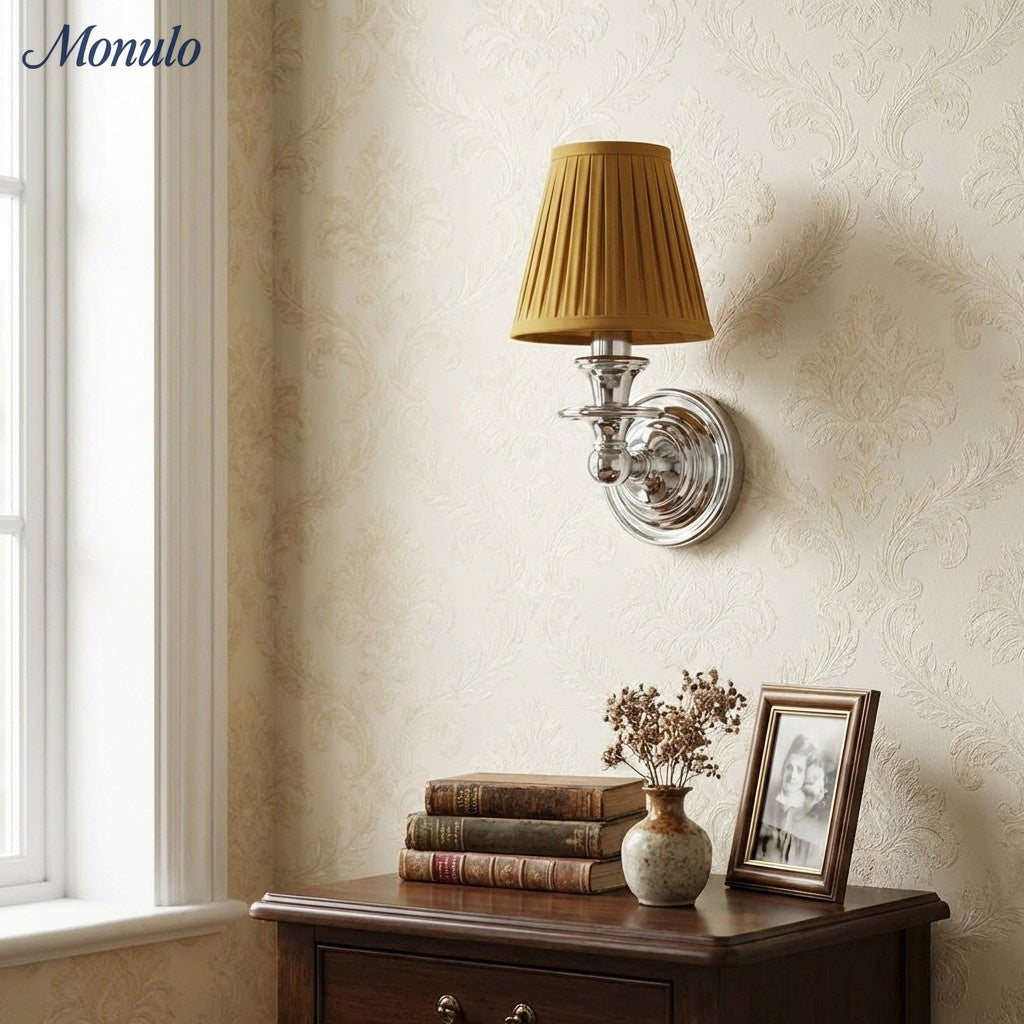 Wall Lamp with Fabric Shade and Gooseneck Arm | Wrought Iron Fixture with Adjustable Reading Lamp - Lamylie