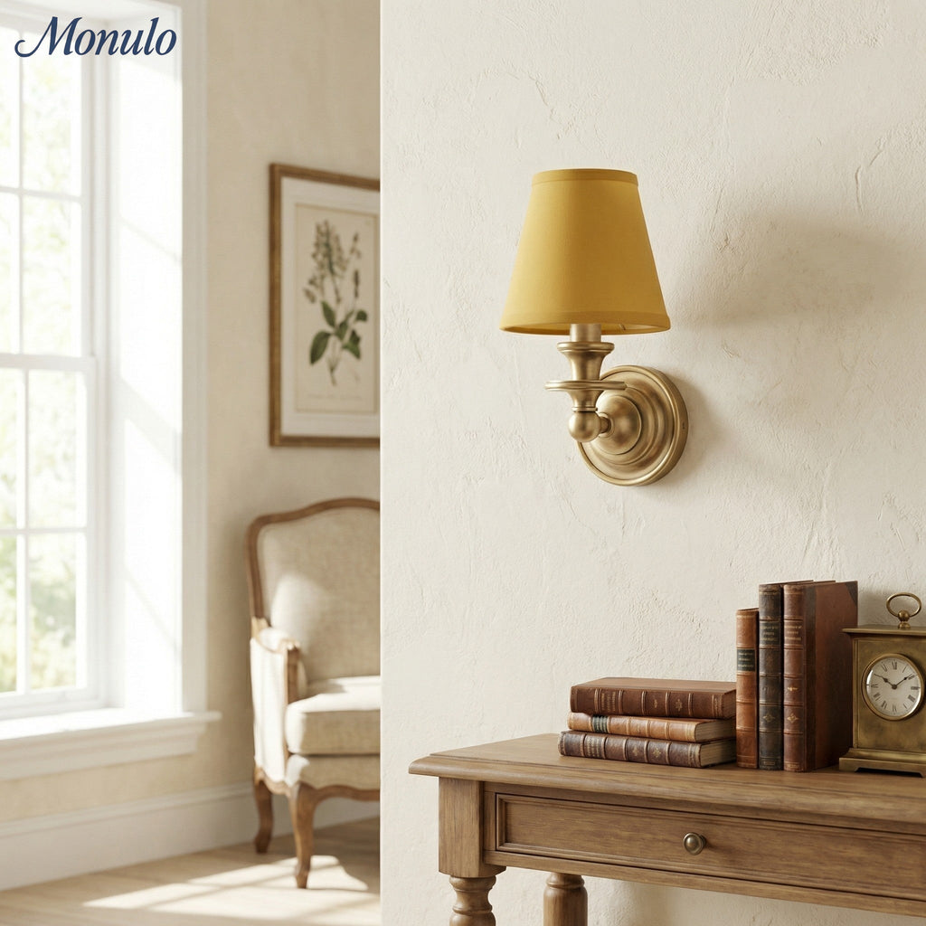 Wall Lamp with Fabric Shade and Gooseneck Arm | Wrought Iron Fixture with Adjustable Reading Lamp - Lamylie