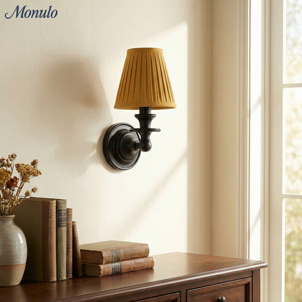 Wall Lamp with Fabric Shade and Gooseneck Arm | Wrought Iron Fixture with Adjustable Reading Lamp - Lamylie