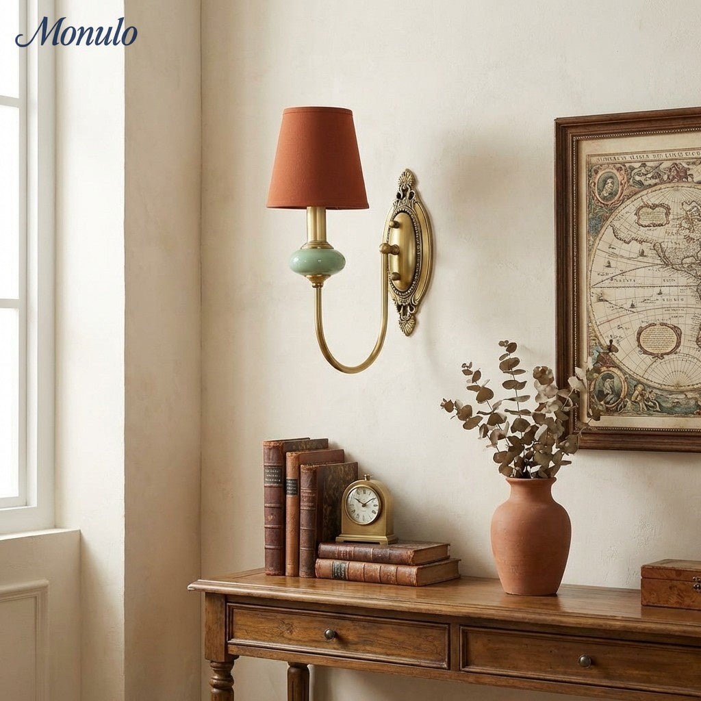 Ceramic Wall Lamp with Fabric Shade - 1 or 2 Light Points - E27 - Various Colors & Styles - Lamylie