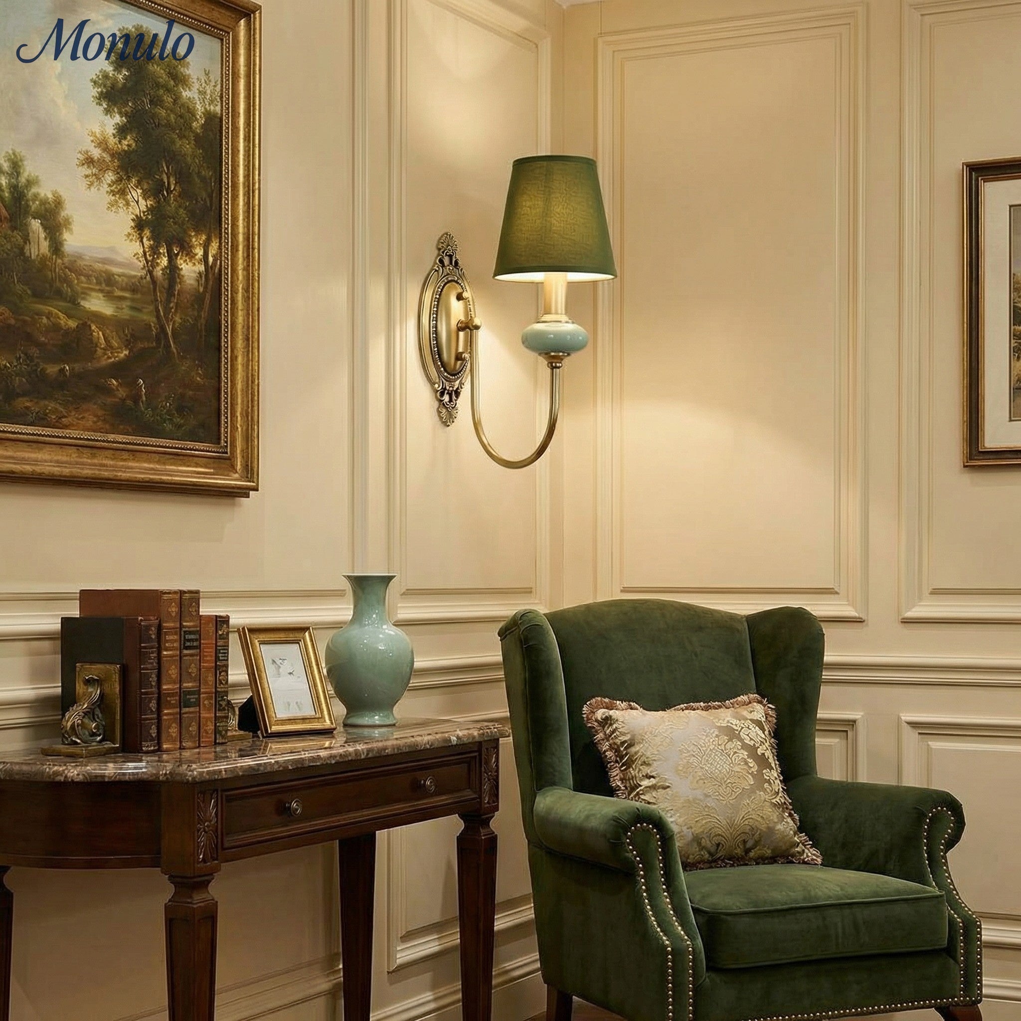Ceramic Wall Lamp with Fabric Shade - 1 or 2 Light Points - E27 - Various Colors & Styles - Lamylie