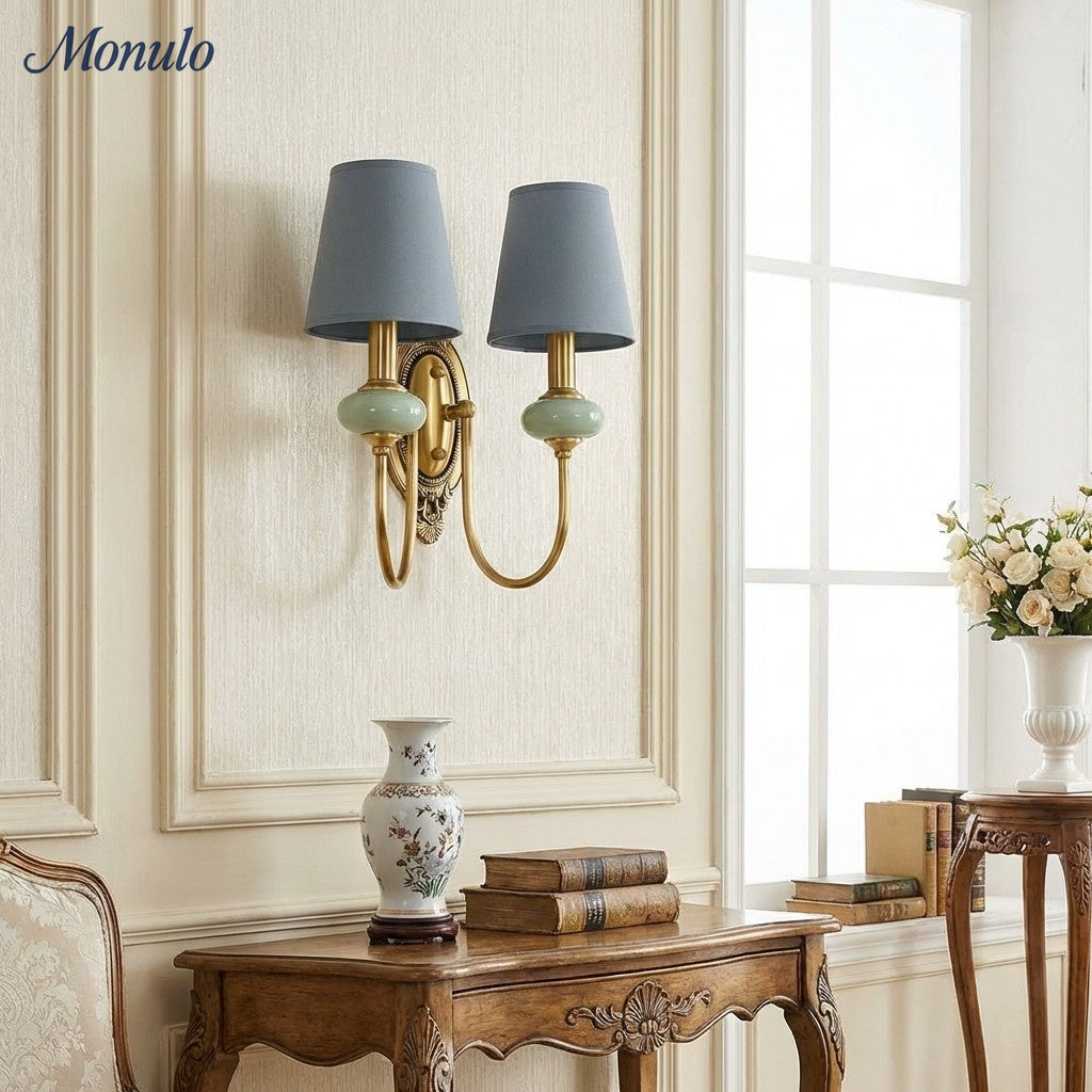 Ceramic Wall Lamp with Fabric Shade - 1 or 2 Light Points - E27 - Various Colors & Styles - Lamylie