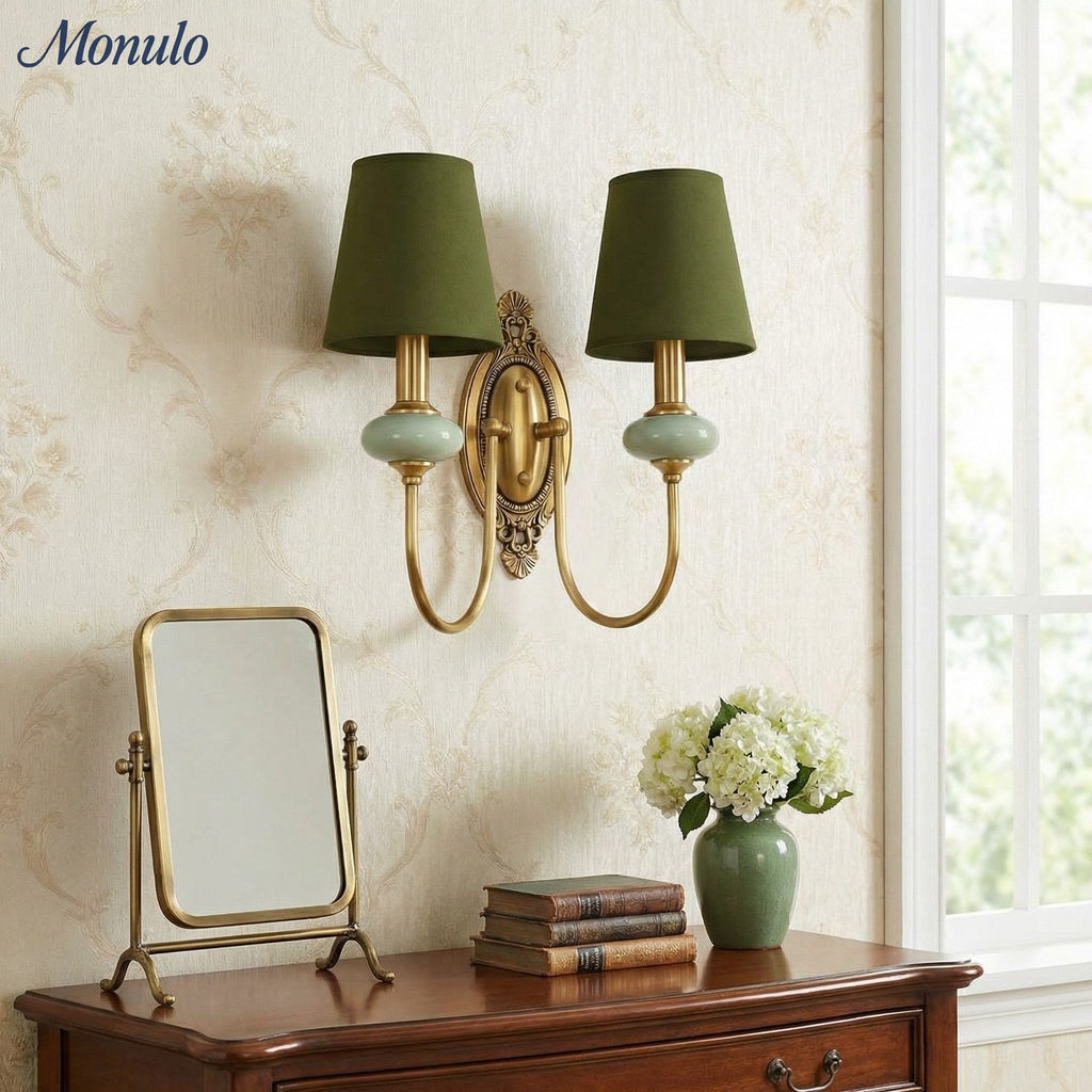 Ceramic Wall Lamp with Fabric Shade - 1 or 2 Light Points - E27 - Various Colors & Styles - Lamylie