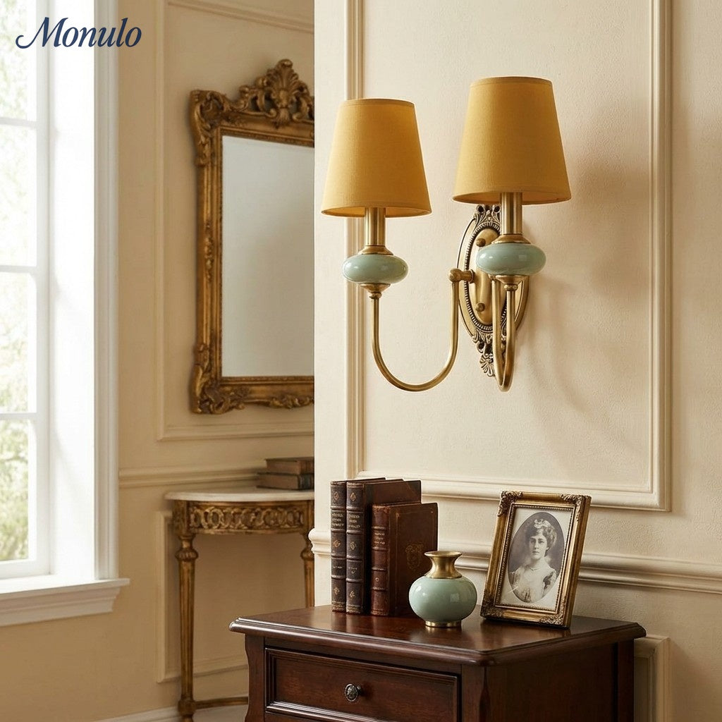 Ceramic Wall Lamp with Fabric Shade - 1 or 2 Light Points - E27 - Various Colors & Styles - Lamylie