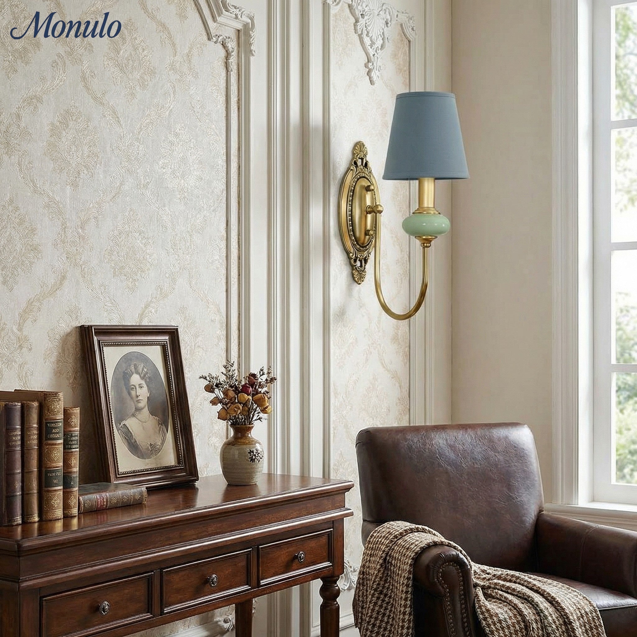 Ceramic Wall Lamp with Fabric Shade - 1 or 2 Light Points - E27 - Various Colors & Styles - Lamylie