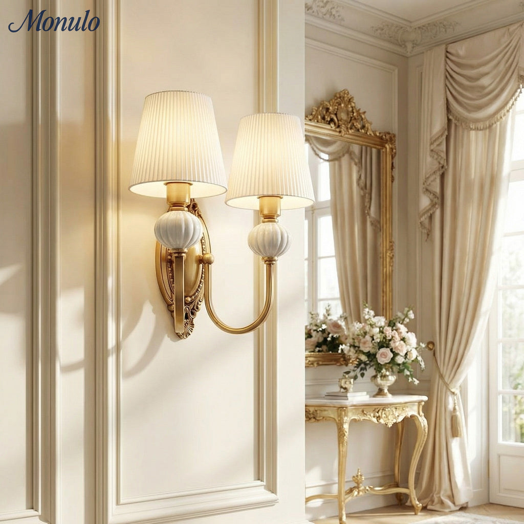 Ceramic Wall Lamp with Fabric Shade - 1 or 2 Light Points - E27 - Various Colors & Styles - Lamylie