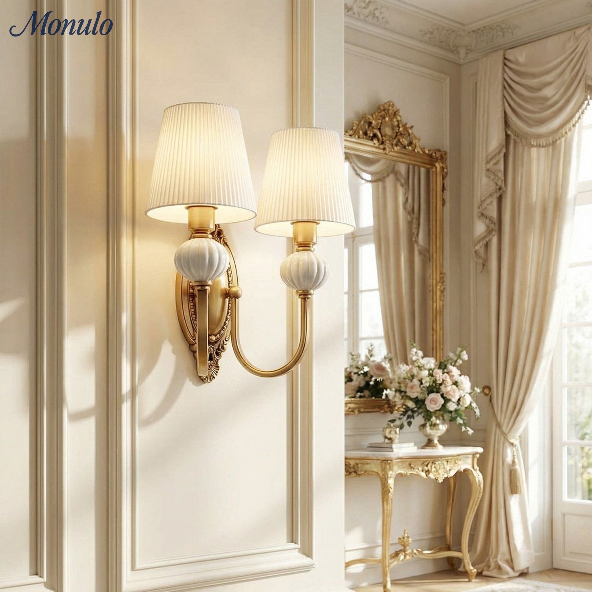 Ceramic Wall Lamp with Fabric Shade - 1 or 2 Light Points - E27 - Various Colors & Styles - Lamylie