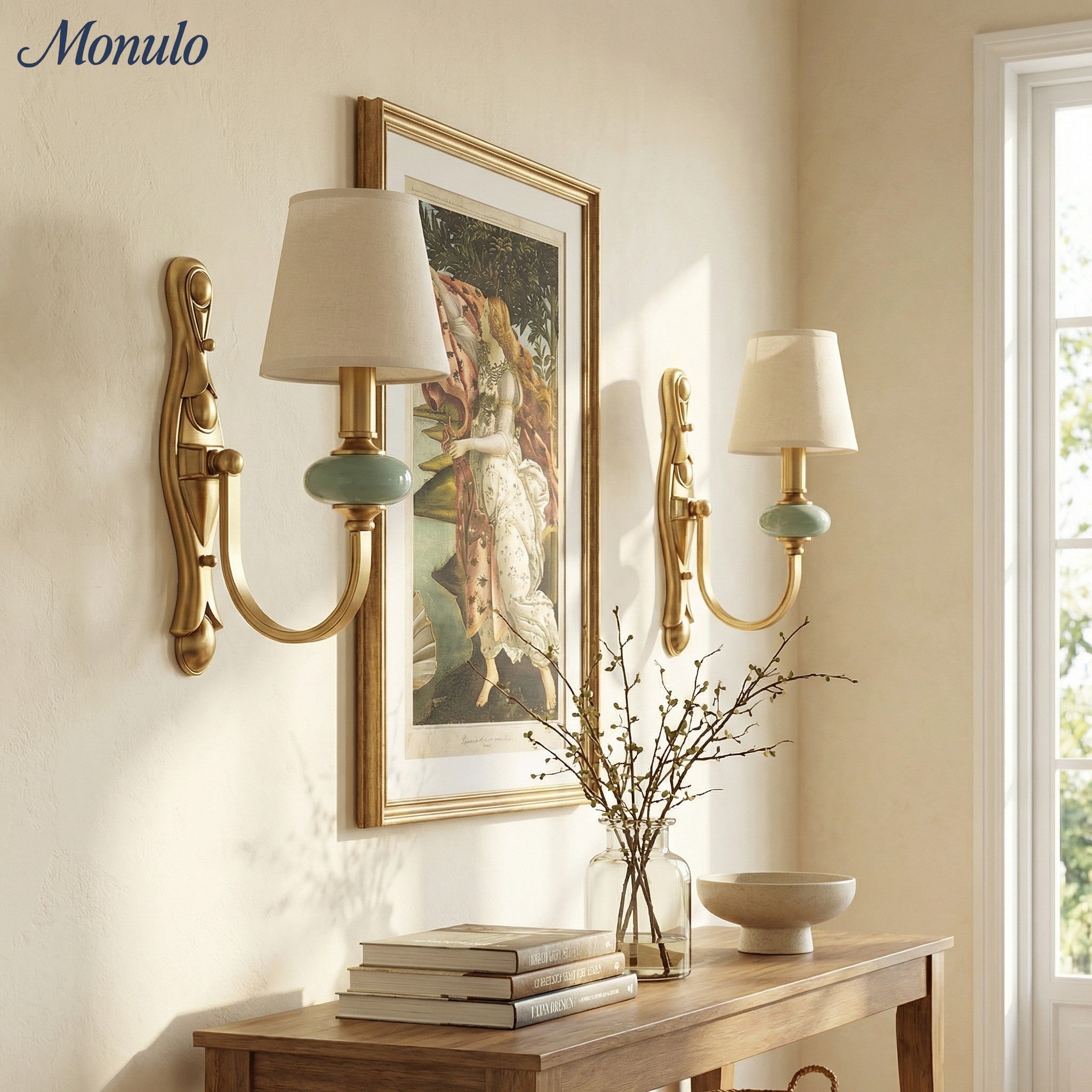 Ceramic Wall Lamp with Fabric Shade - 1 or 2 Light Points - E27 - Various Colors & Styles - Lamylie