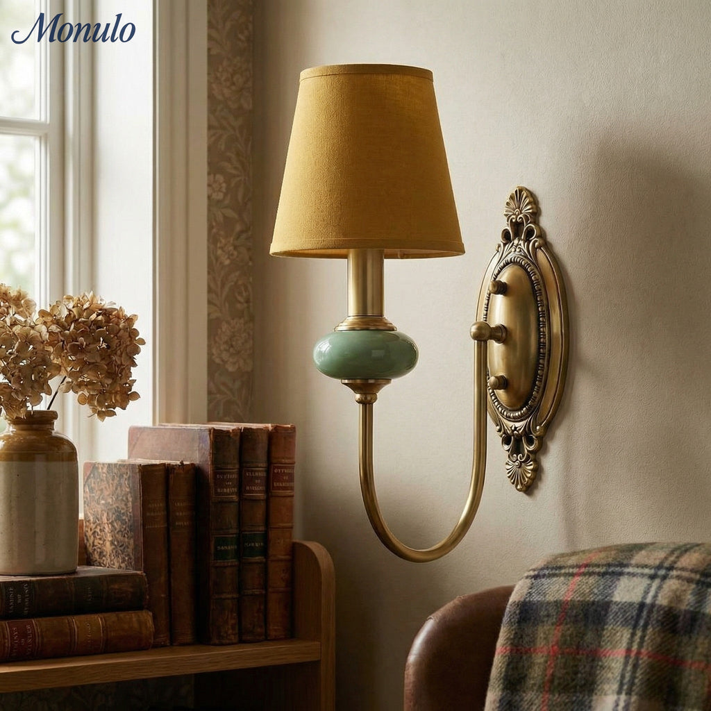 Ceramic Wall Lamp with Fabric Shade - 1 or 2 Light Points - E27 - Various Colors & Styles - Lamylie