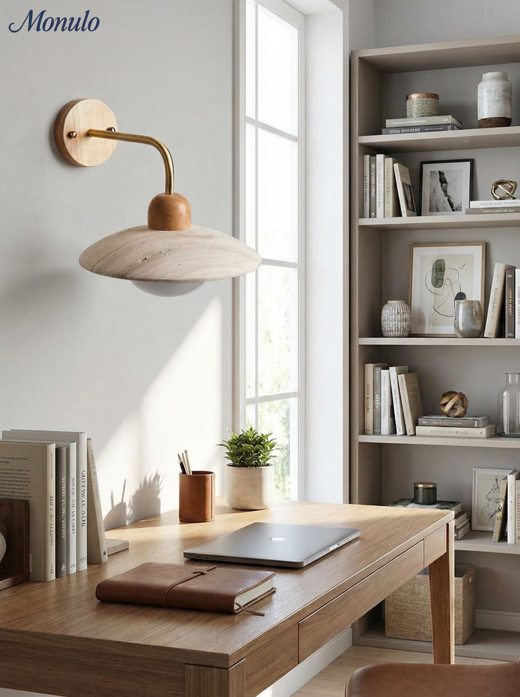 Travertine Wall Lamp Minimalist Disc Design Natural Stone Lighting for Living Room Bedroom Hall Modern Interior Wall Lighting with Warm Light - Lamylie
