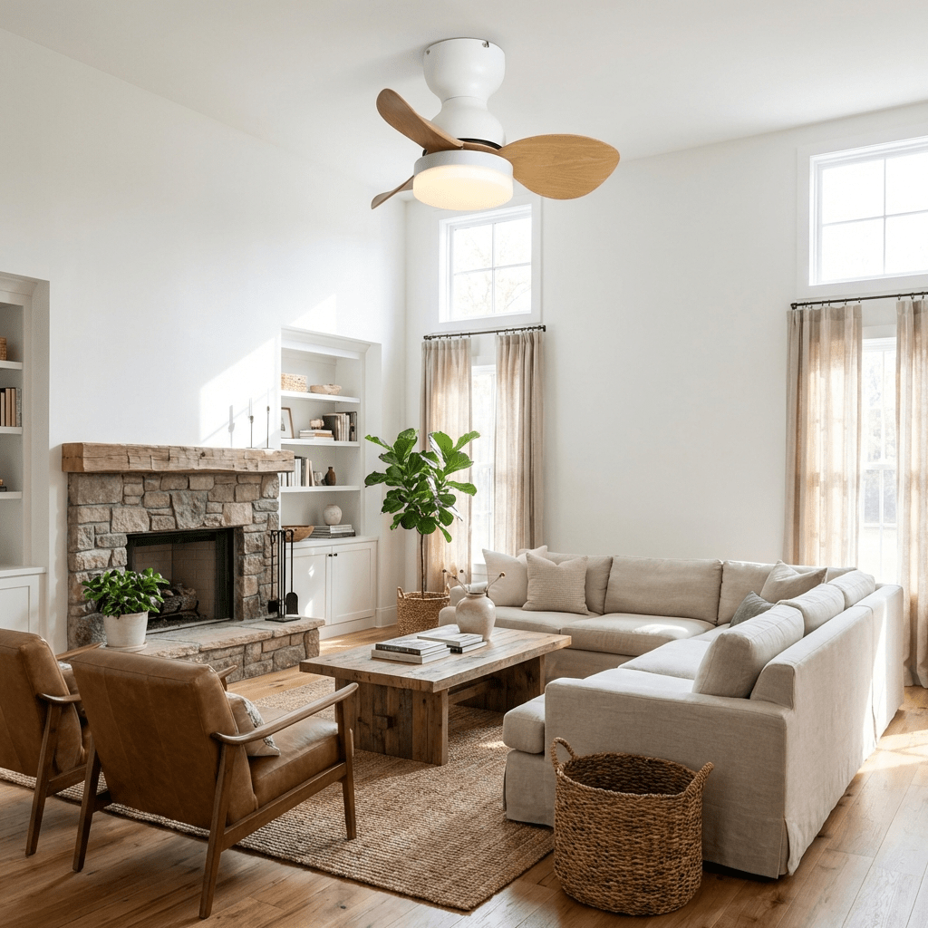 Takfläkt med belysning Ø55 cm, modern fläkt med 6 hastigheter och 3 ljusinställningar, LED-fläkt för vardagsrum och sovrum - Lamylie