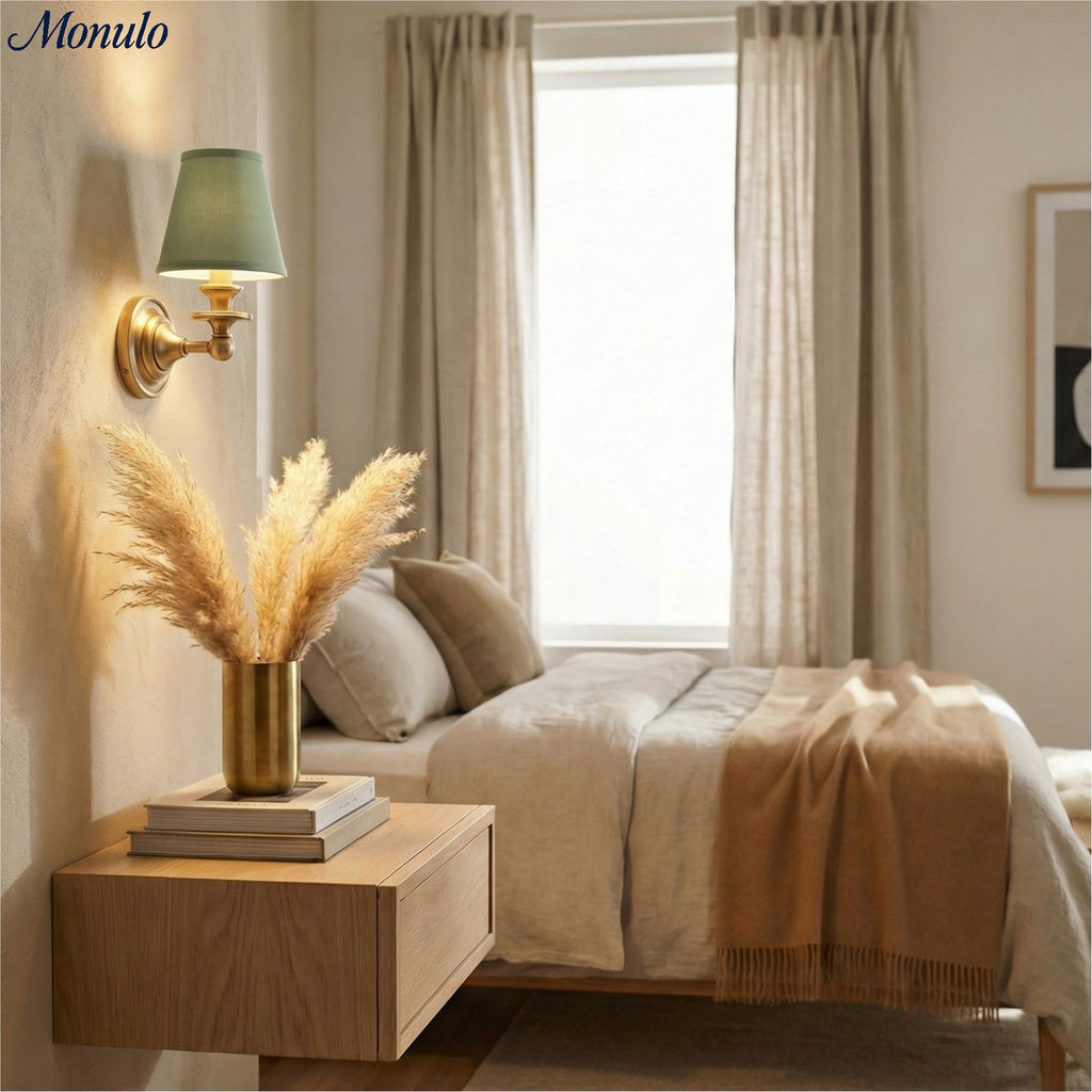 Wall Lamp with Fabric Shade and Gooseneck Arm | Wrought Iron Fixture with Adjustable Reading Lamp - Lamylie