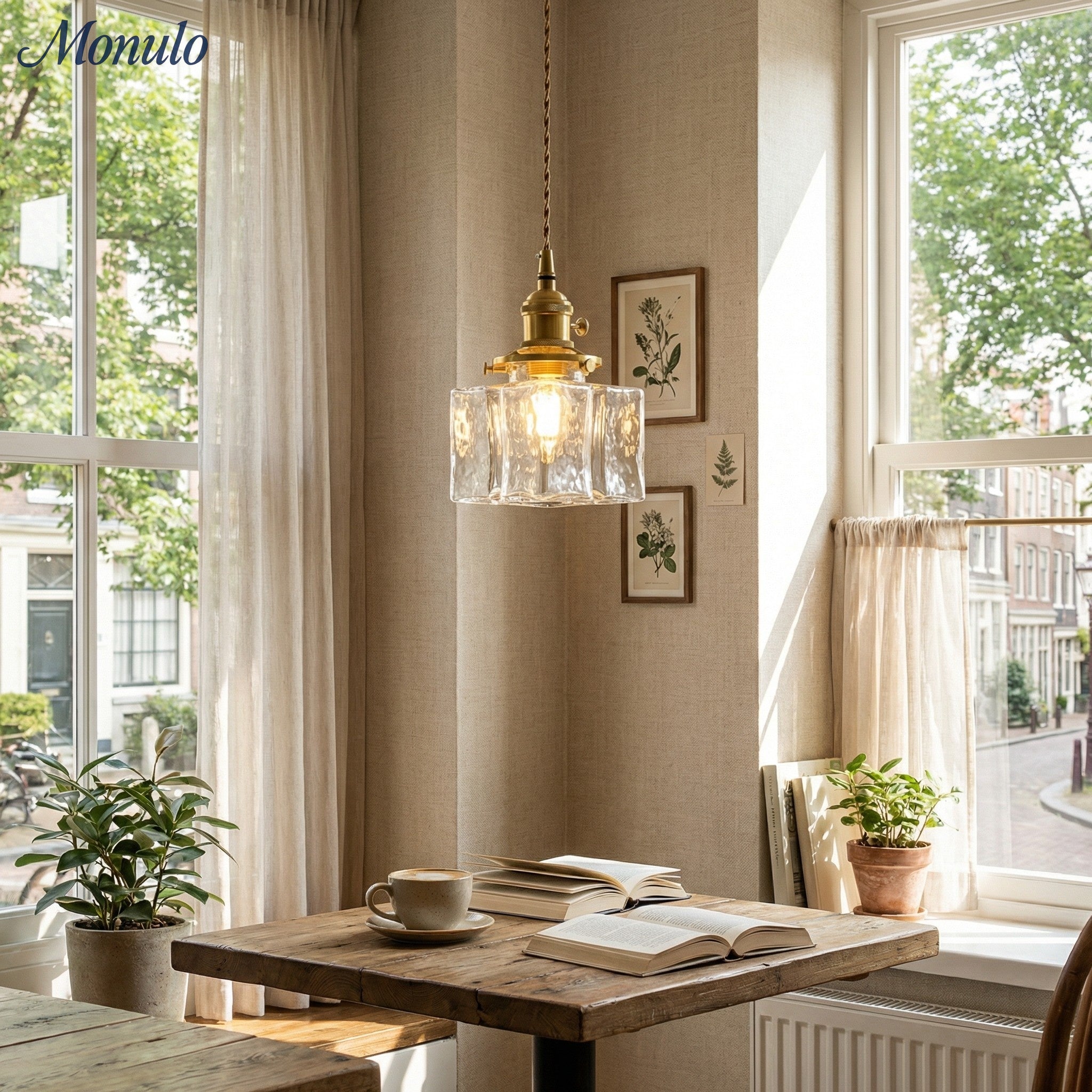Vintage Pendant Lamp with Wavy Glass & Iron Fixture | Square/Rectangular | Scandinavian Design for Living Room - Lamylie