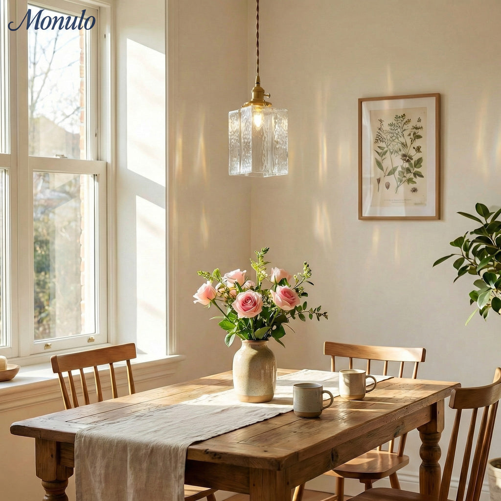 Vintage Pendelleuchte mit welligem Glas & Eisenfassung | Quadratisch/Rechteckig | Skandinavisches Design für Wohnzimmer - Lamylie