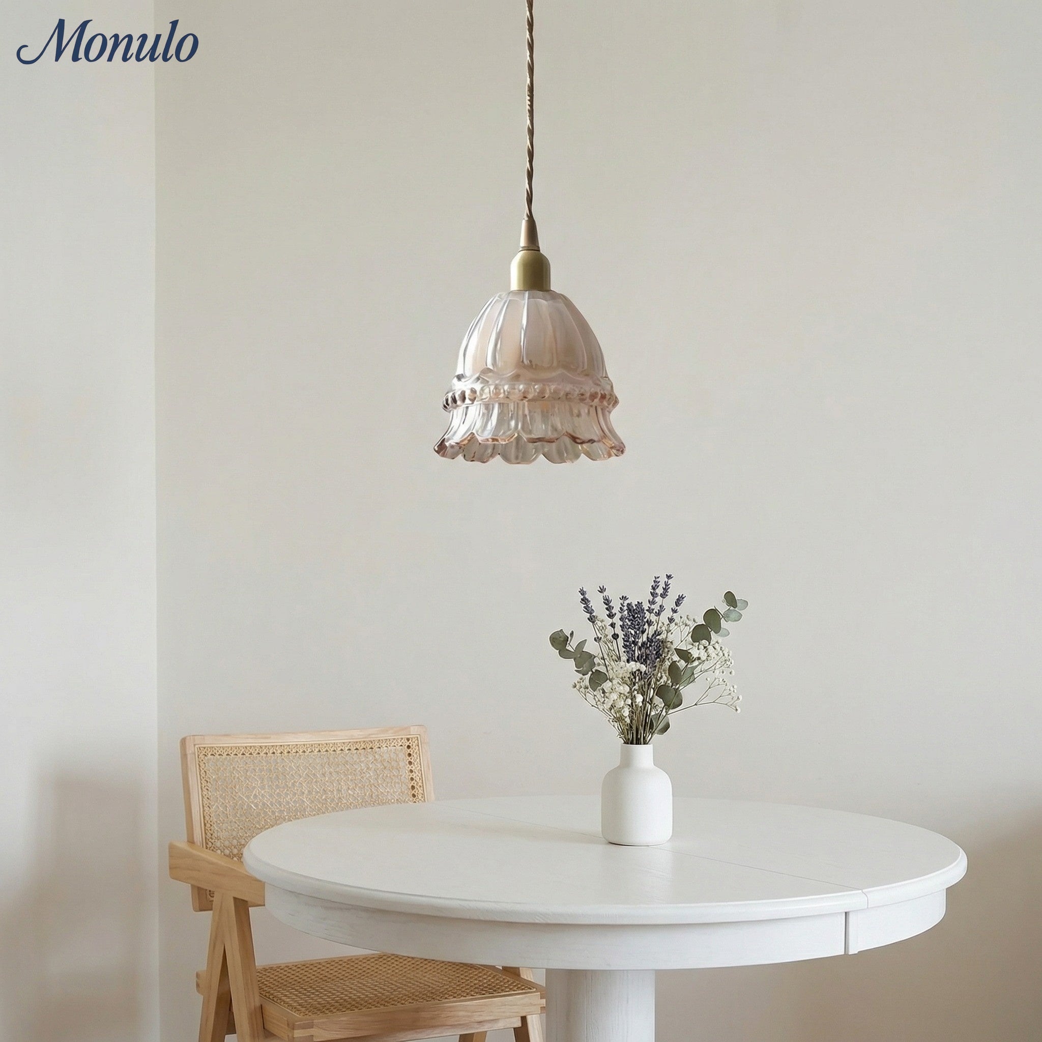 French Country Pendant Lamp Glass Shade Jellyfish Design Transparent or Amber with Walnut Handle Ambient Lighting Dining Room Elegant Ceiling Lamp - Lamylie
