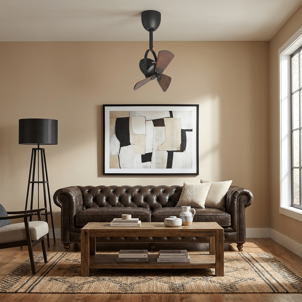 Ventilator de tavan cu iluminare Ø38 cm | Model înclinabil cu 6 viteze și telecomandă | Design modern cu palete din lemn | Potrivit pentru spații mici - Lamylie