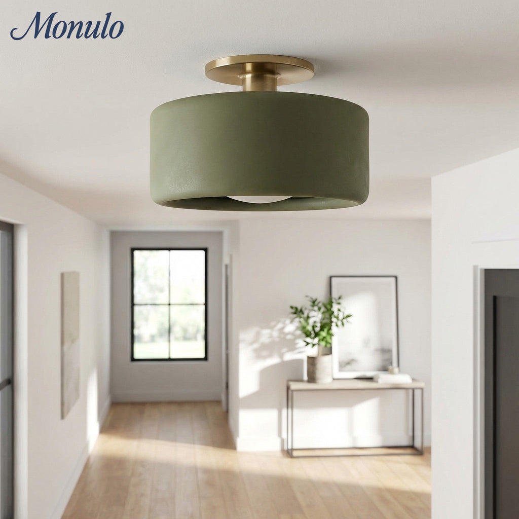 Porcelain Ceiling Lamp with Sleek Mounting | Modern Low Profile Lamp Ceramic Surface Lighting - Lamylie