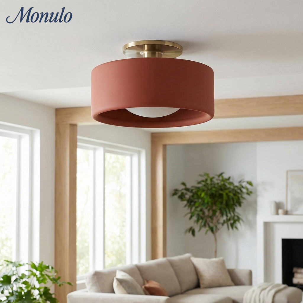 Porcelain Ceiling Lamp with Sleek Mounting | Modern Low Profile Lamp Ceramic Surface Lighting - Lamylie