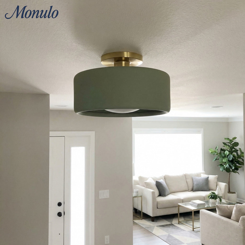 Porcelain Ceiling Lamp with Sleek Mounting | Modern Low Profile Lamp Ceramic Surface Lighting - Lamylie