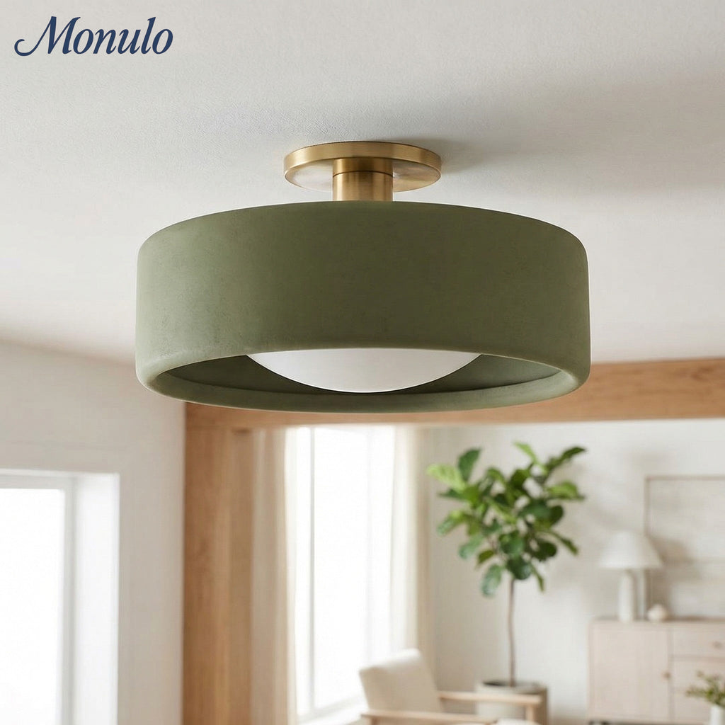 Porcelain Ceiling Lamp with Sleek Mounting | Modern Low Profile Lamp Ceramic Surface Lighting - Lamylie