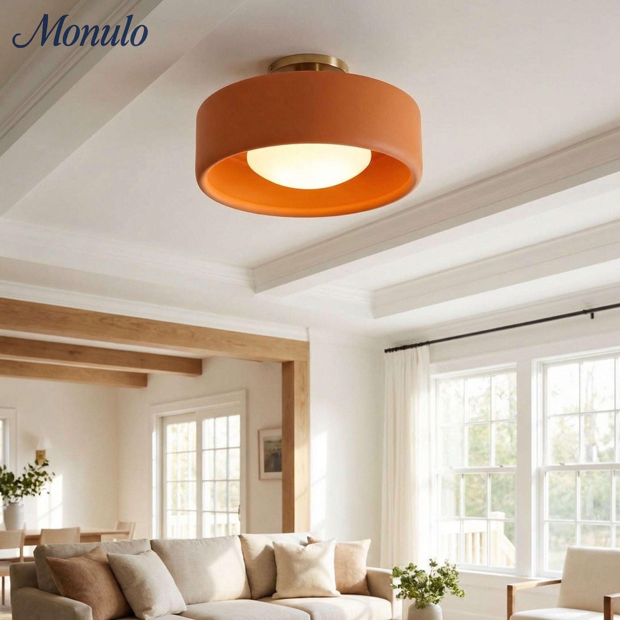 Porcelain Ceiling Lamp with Sleek Mounting | Modern Low Profile Lamp Ceramic Surface Lighting - Lamylie