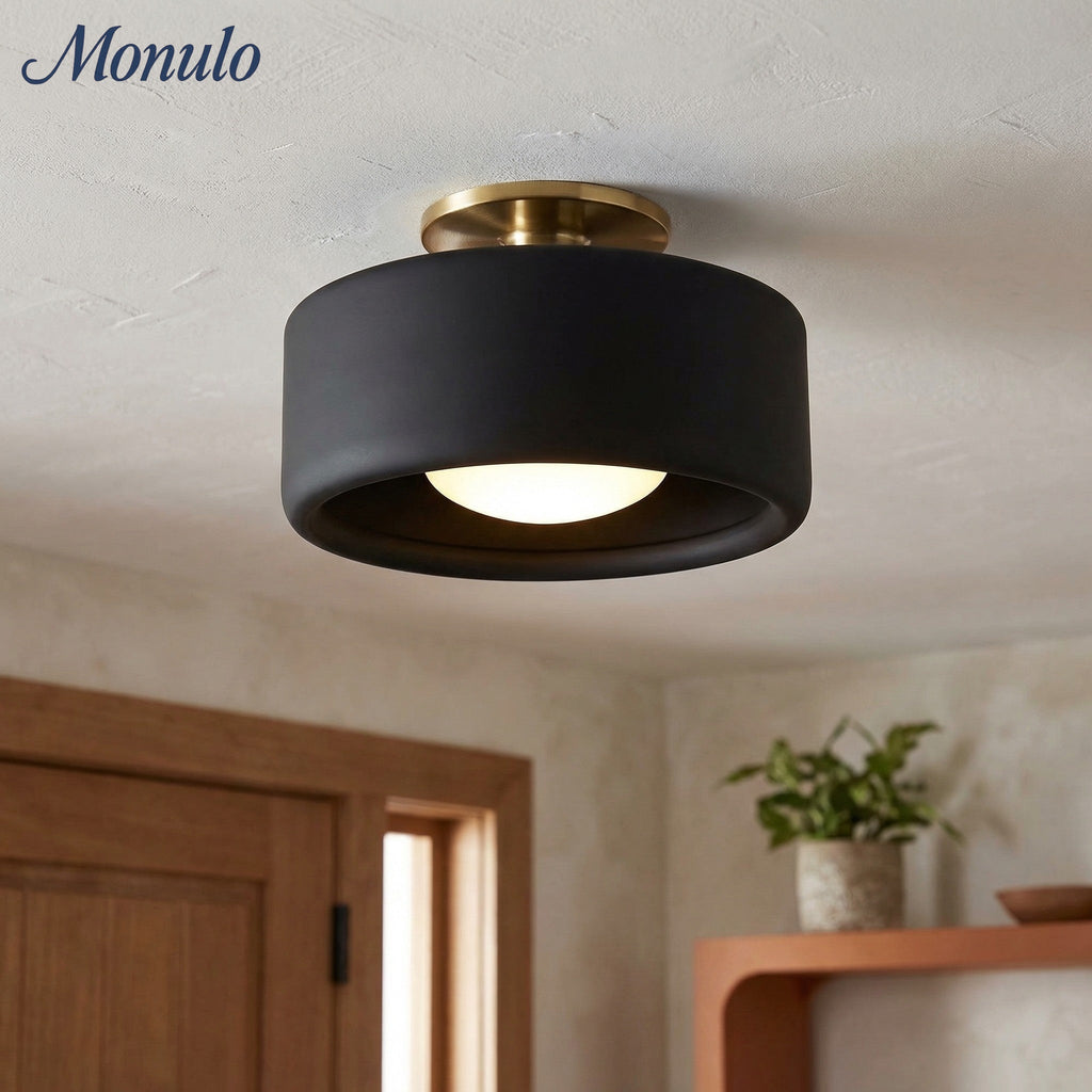 Porcelain Ceiling Lamp with Sleek Mounting | Modern Low Profile Lamp Ceramic Surface Lighting - Lamylie