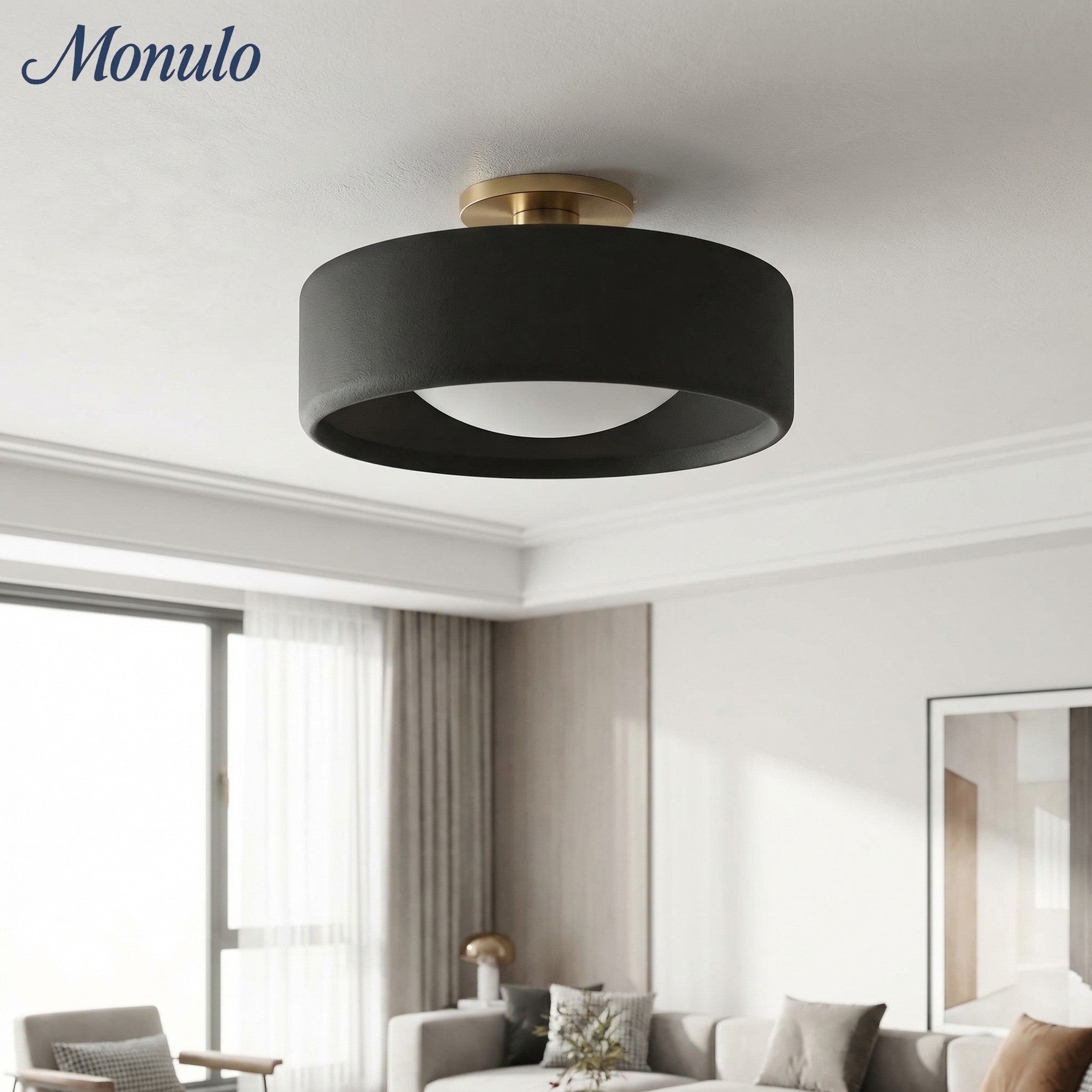 Porcelain Ceiling Lamp with Sleek Mounting | Modern Low Profile Lamp Ceramic Surface Lighting - Lamylie