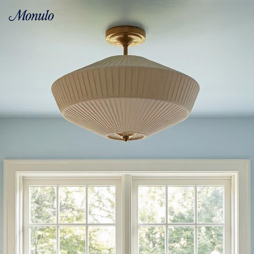 Semi-Flush Ceiling Lamp Metal Fabric Shade Streamlined Design Contemporary Lighting Living Room Bedroom Scandinavian Interior Vintage Details - Lamylie