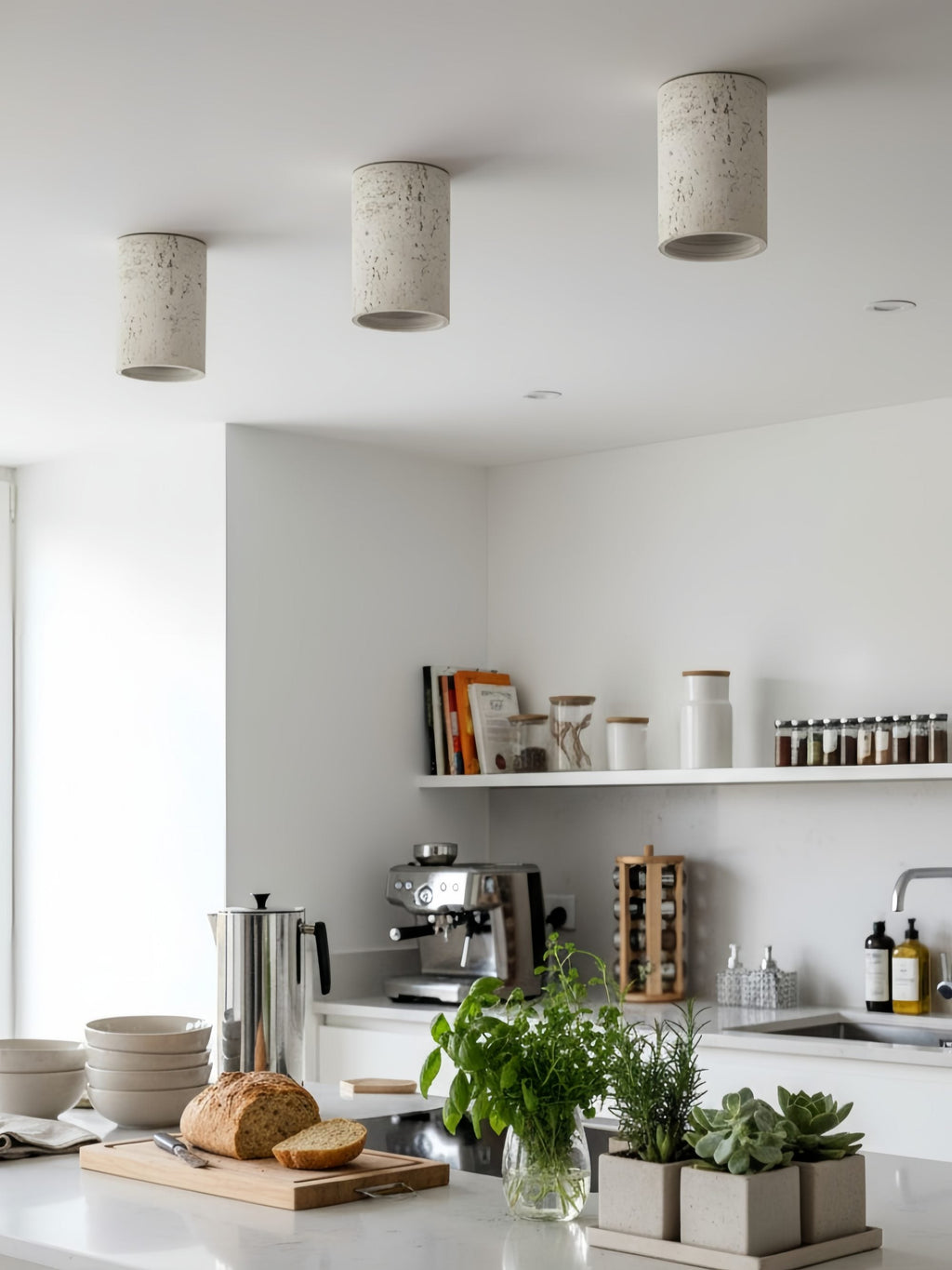 Cylindrical Travertine Ceiling Lamp | LED Lighting for Modern Interiors - Lamylie