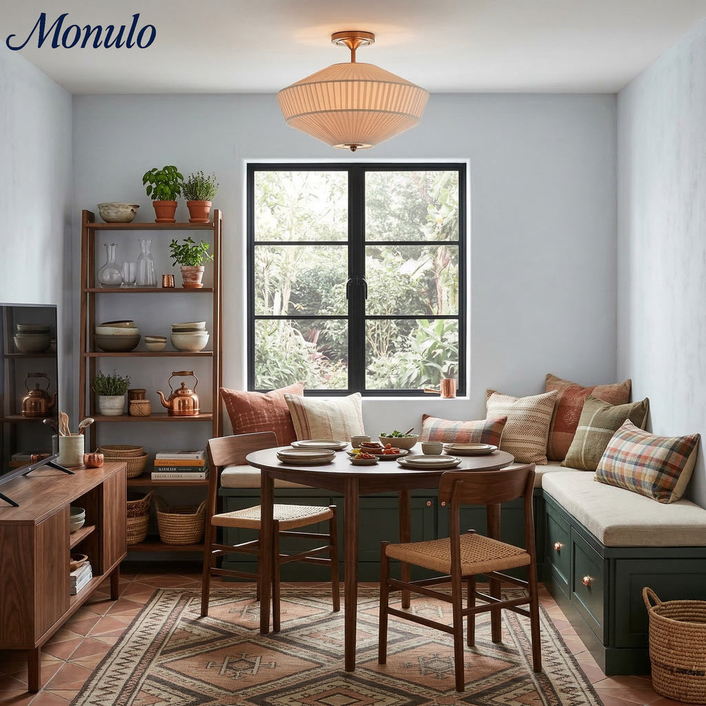 Semi-Flush Ceiling Lamp Metal Fabric Shade Streamlined Design Contemporary Lighting Living Room Bedroom Scandinavian Interior Vintage Details - Lamylie